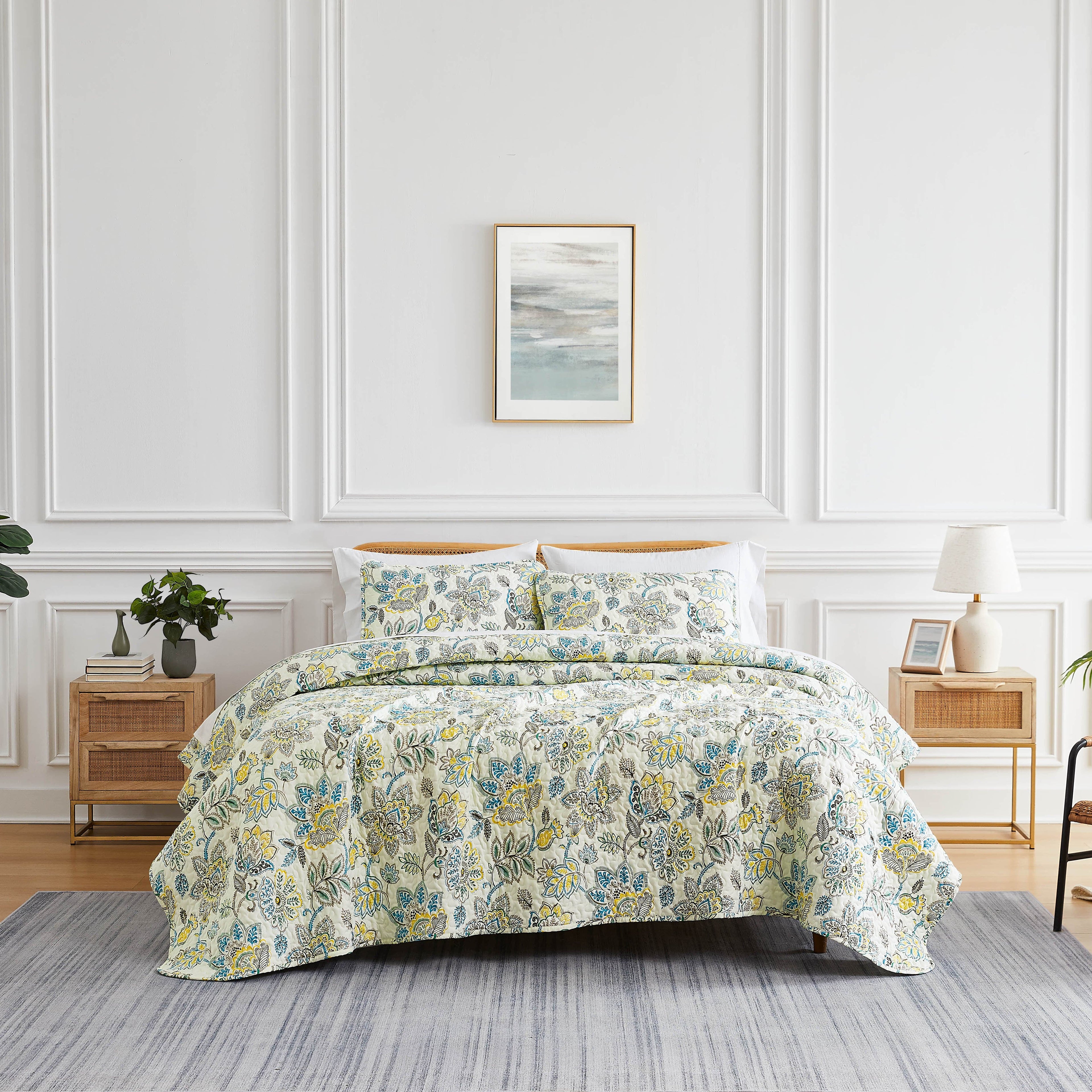 Front View of Wanderlust Quilt Set in cream#color_wanderlust-cream