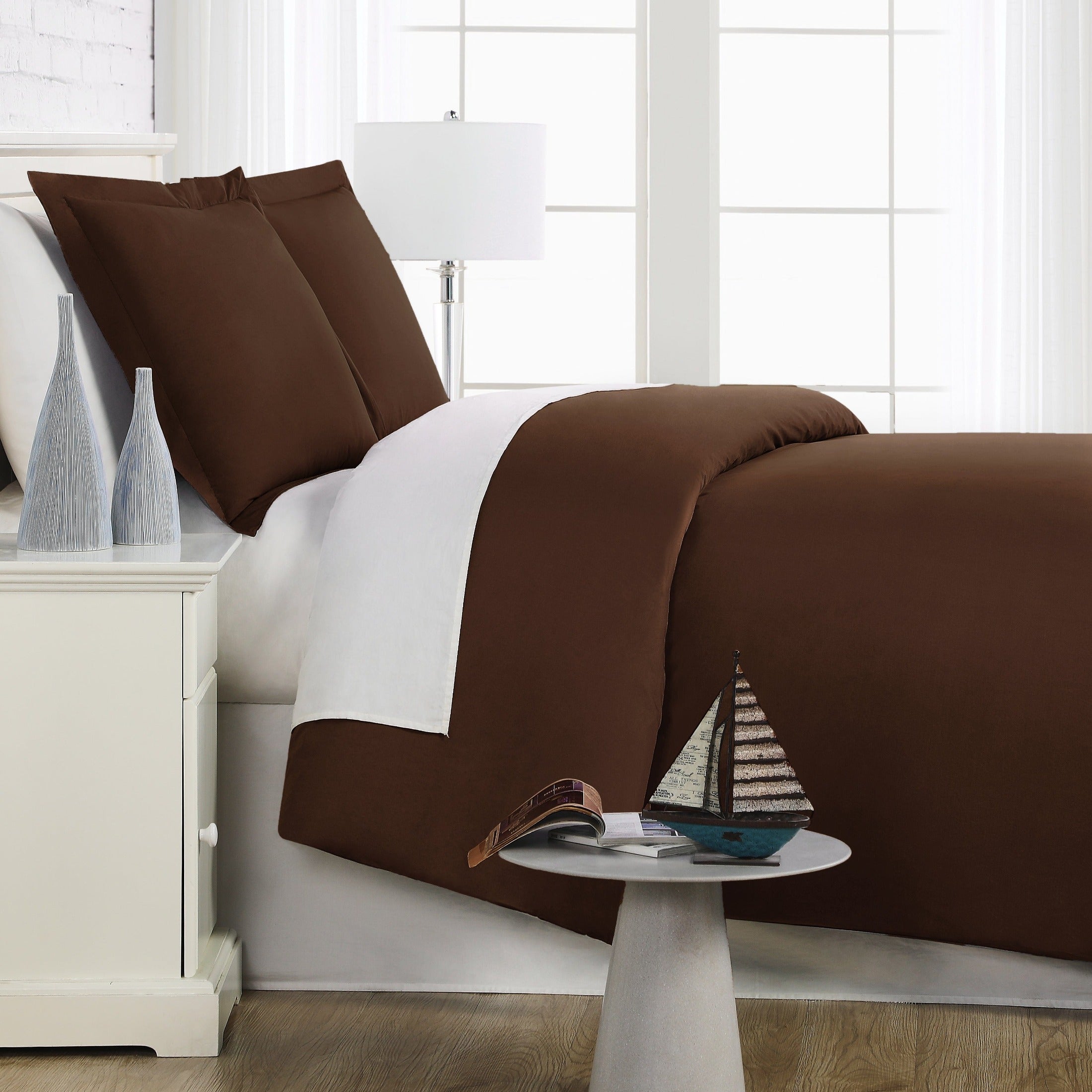 Side View of Everyday Essentials Duvet Cover Set in Brown#color_chocolate-brown