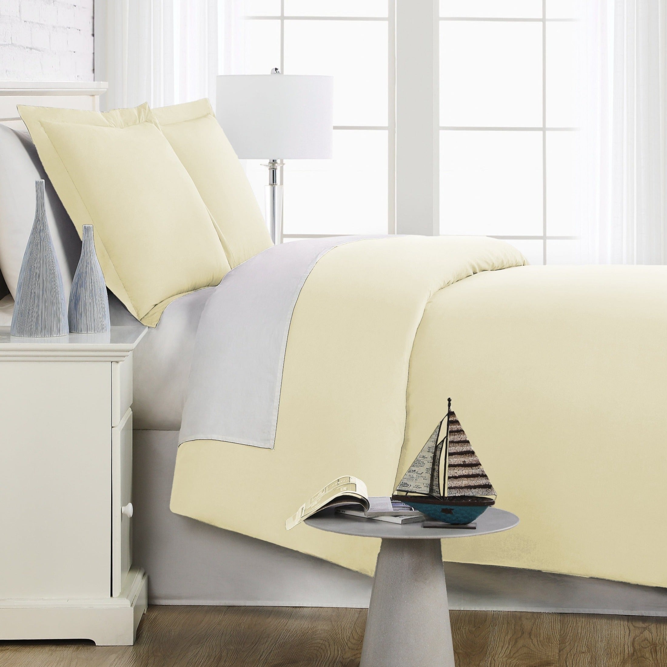 Side View of Everyday Essentials Duvet Cover Set in Off White#color_off-white