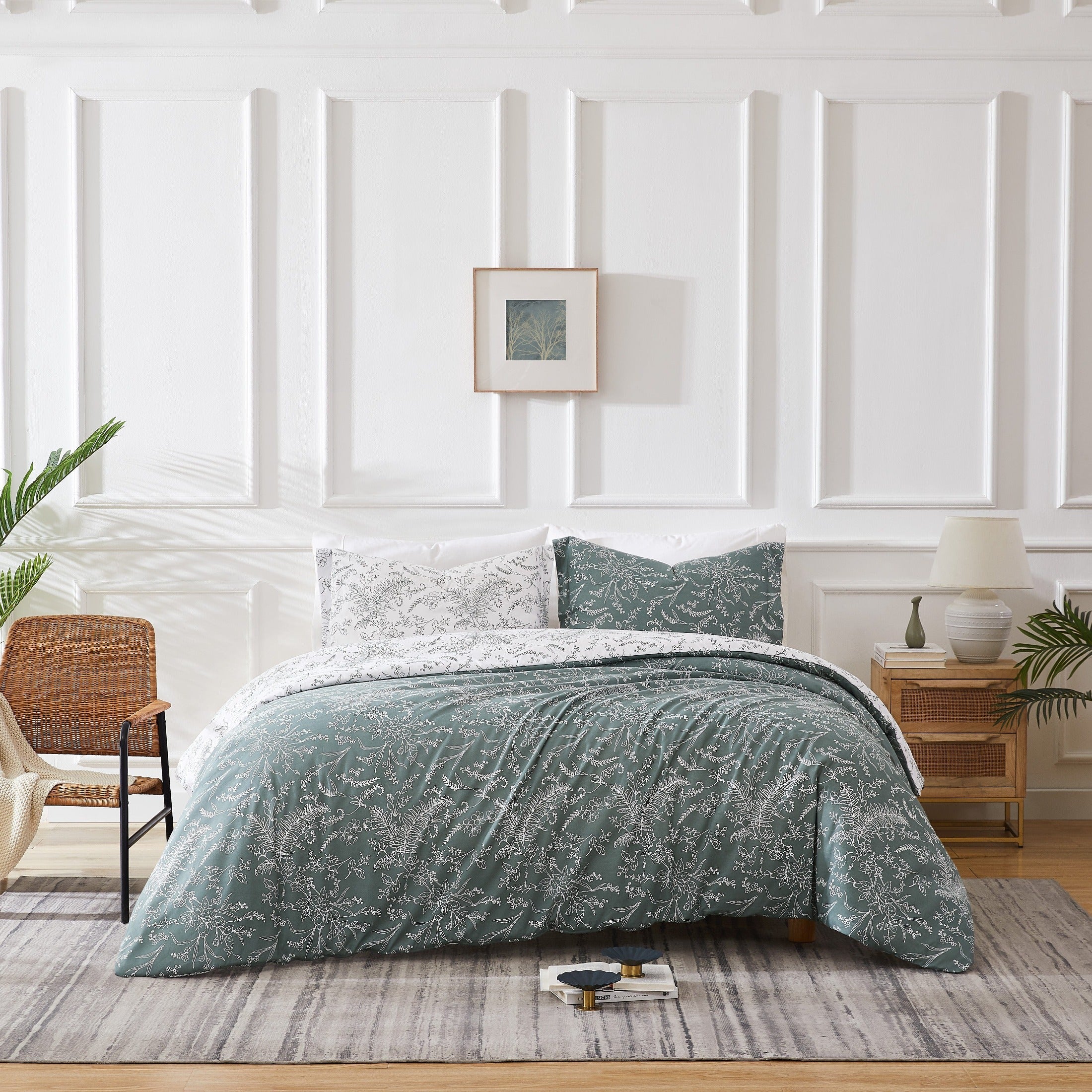 Front View of Winter Brush Reversible Comforter Set in Teal#color_winter-brush-teal