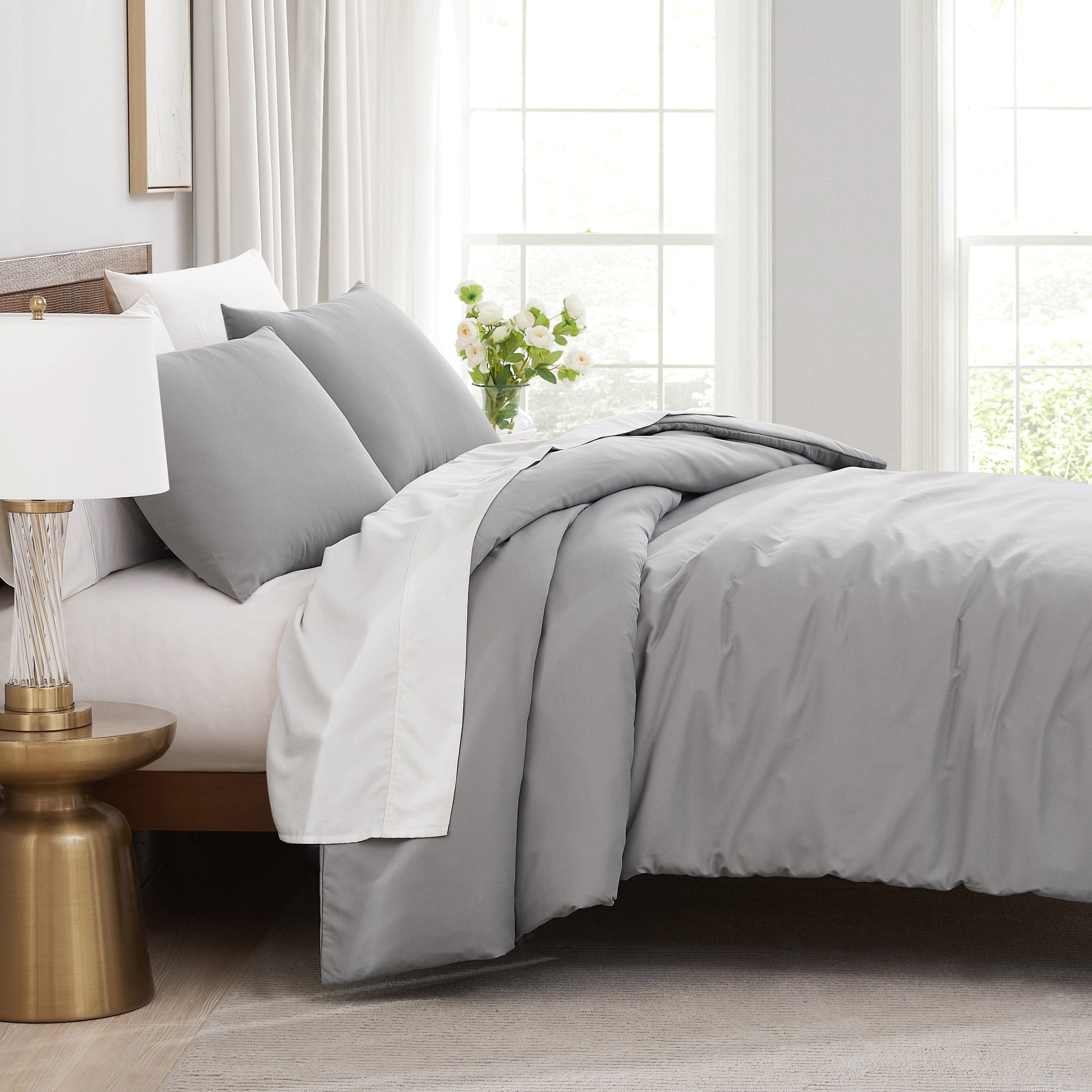 Side View of Vilano Duvet Cover Set in Steel Grey#color_vilano-steel-grey