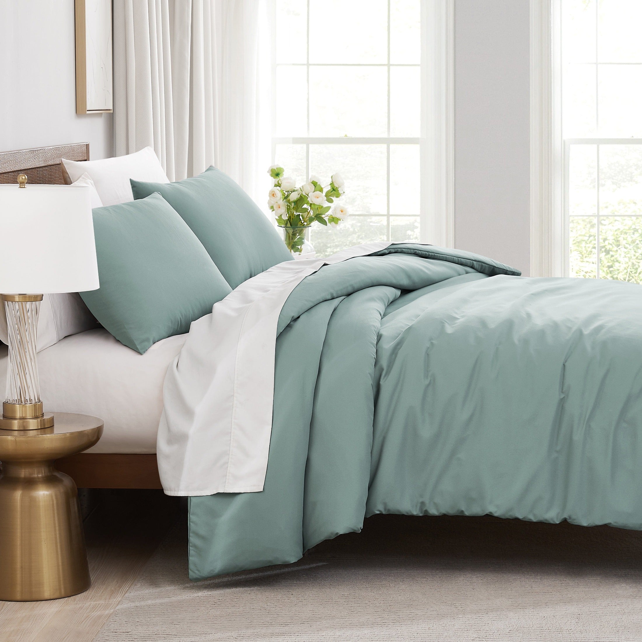 Side View of Vilano Duvet Cover Set in Steel Blue#color_vilano-steel-blue