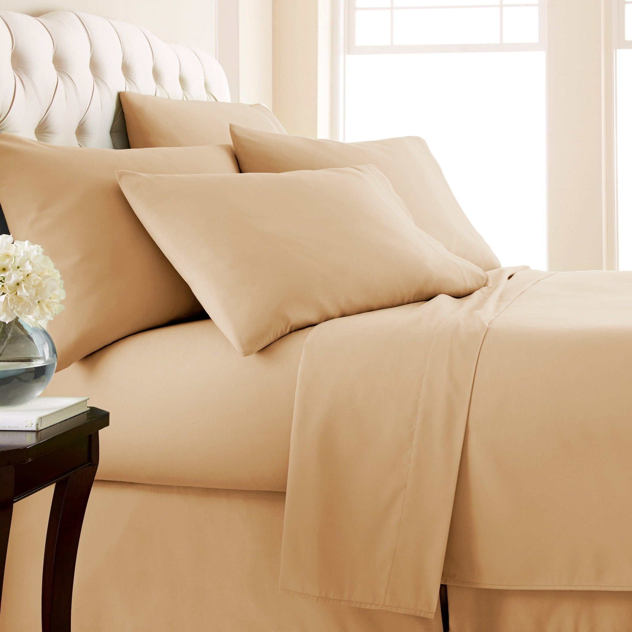 Side View of Everyday Essentials 6-Piece Sheet Set in Warm Sand#color_warm-sand
