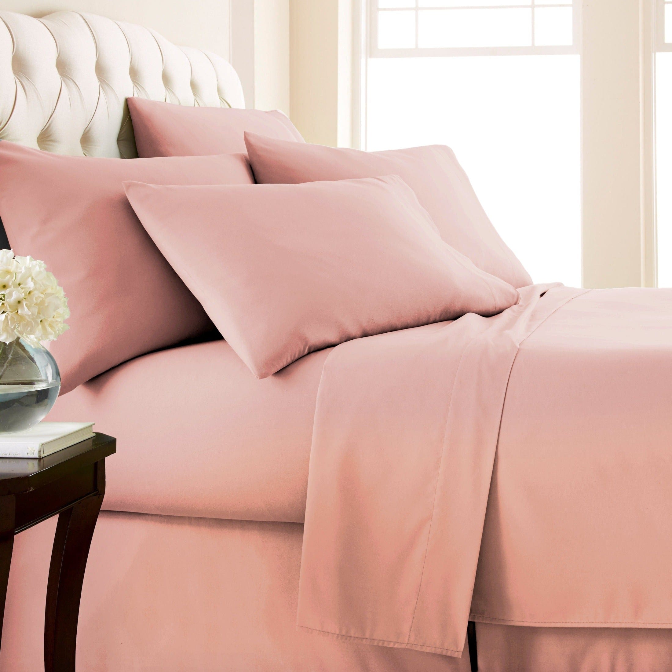 Side View of Everyday Essentials 6-Piece Sheet Set in Peach#color_peach