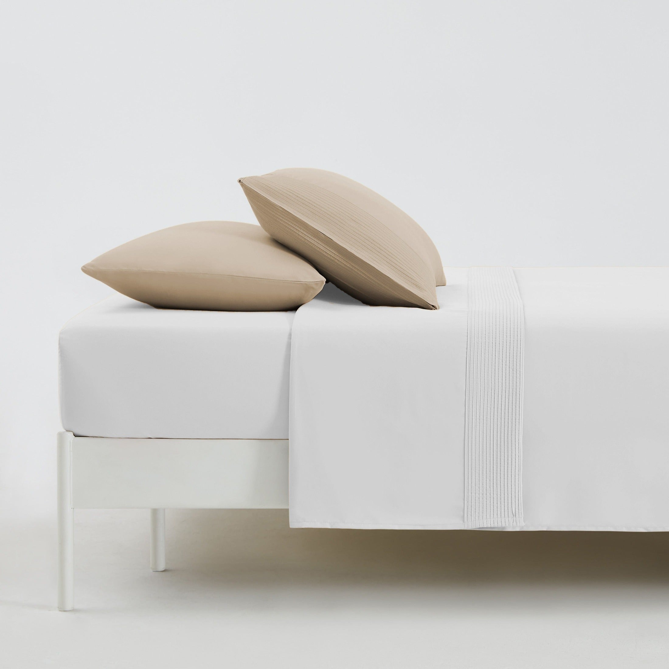 Side View of Vilano Pleated Pillow Cases in Taupe#color_vilano-taupe