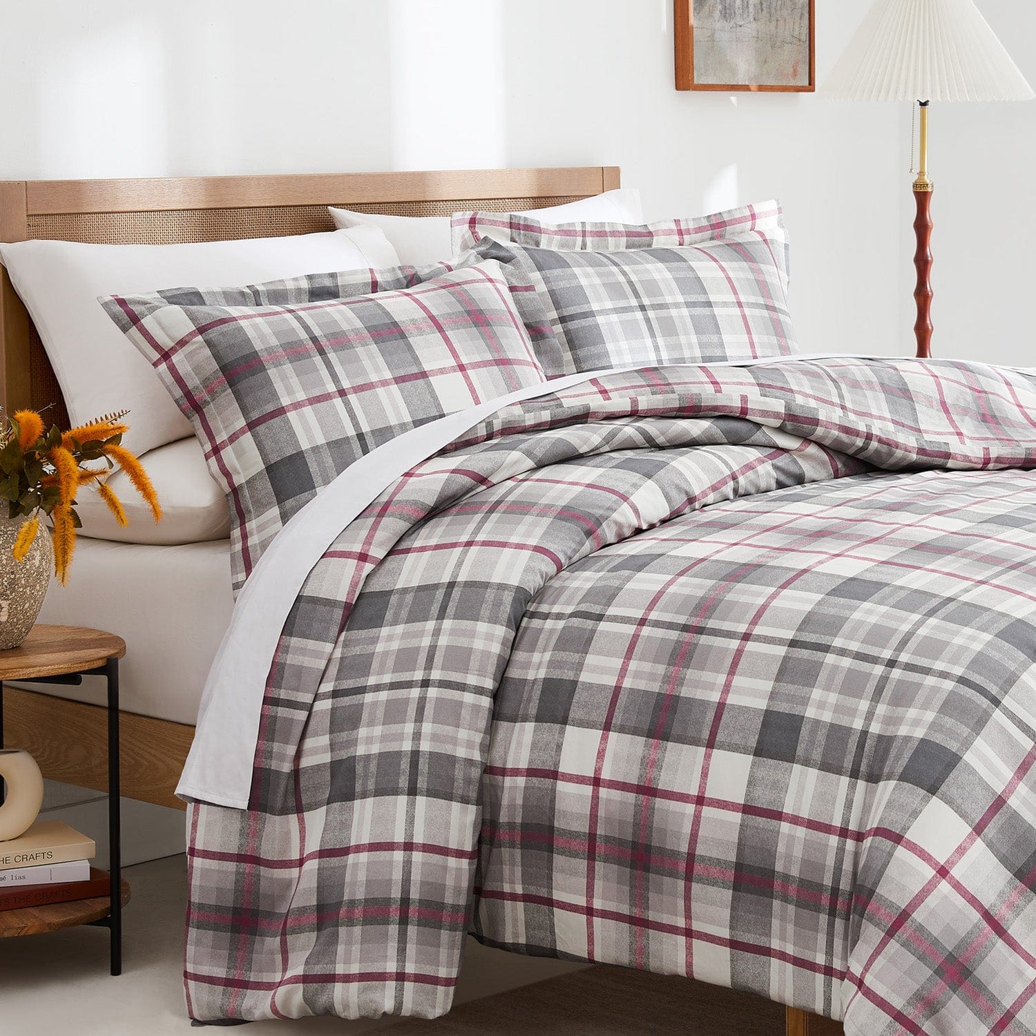 Angled View of Highland Cotton Duvet Cover Set in Grey#color_highland-grey