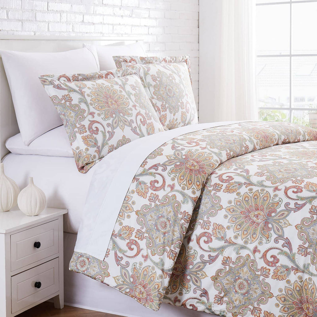 Side View of Serenity Duvet Cover Set in Red#color_serenity-red