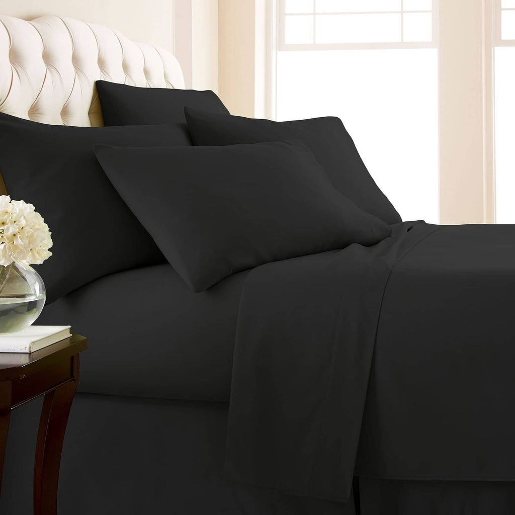 Side View of Vilano Extra Deep Pocket 6-Piece Sheet Set in Black#color_vilano-black