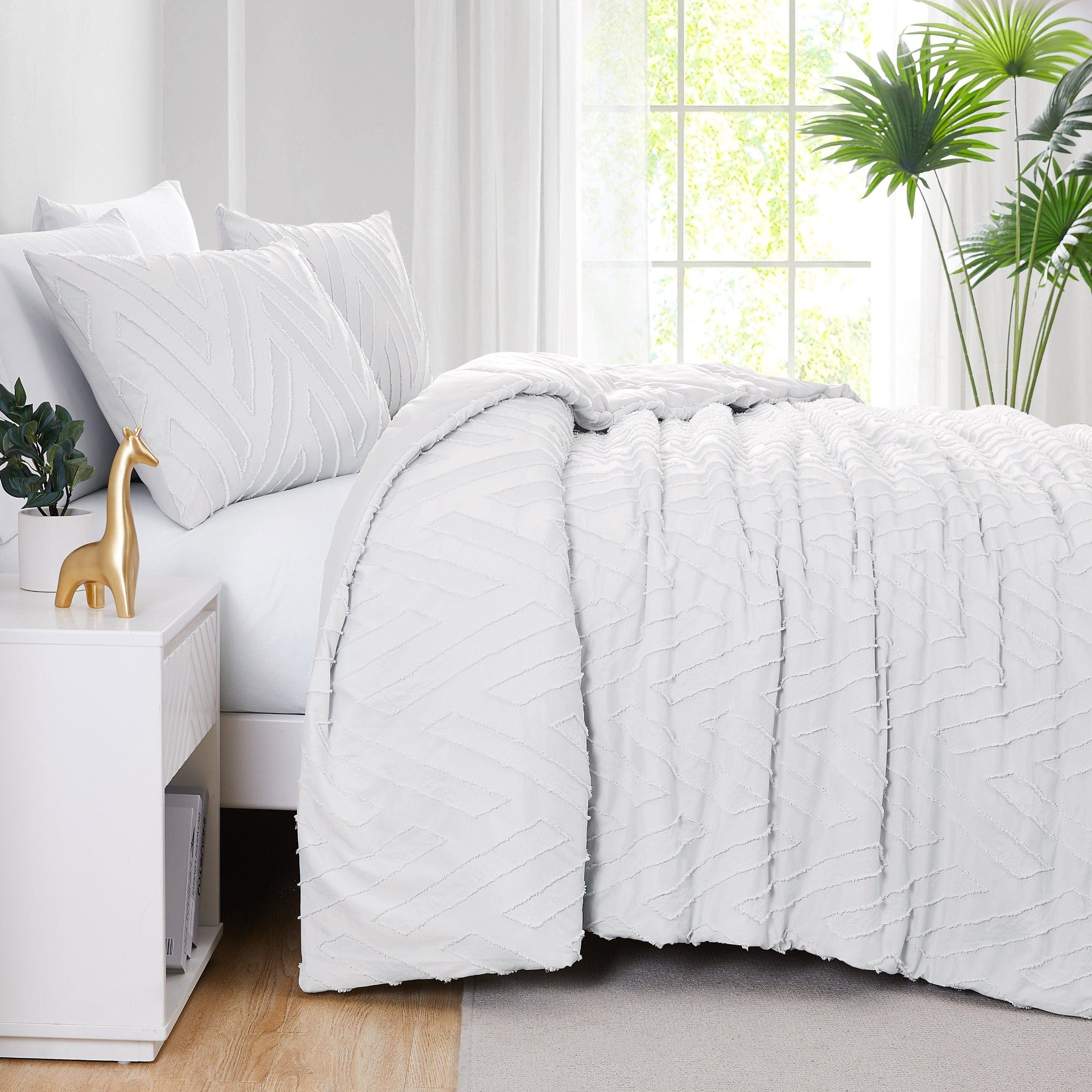 Side View of Chevron Clipped Jacquard Comforter Set in Light Grey#color_light-grey-clipped-jacquard