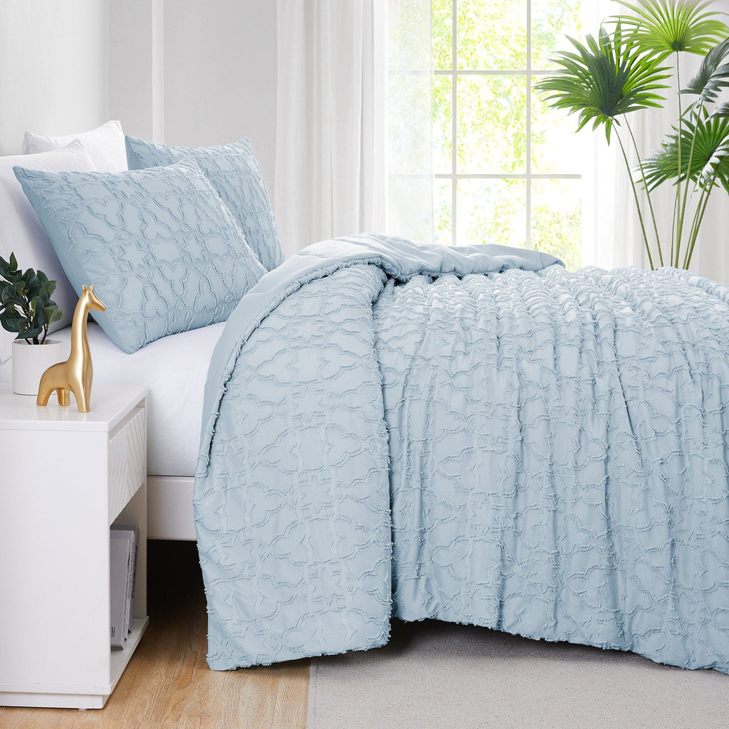 Side View of Marrakech Clipped Jacquard Comforter Set in Blue#color_blue-clipped-jacquard