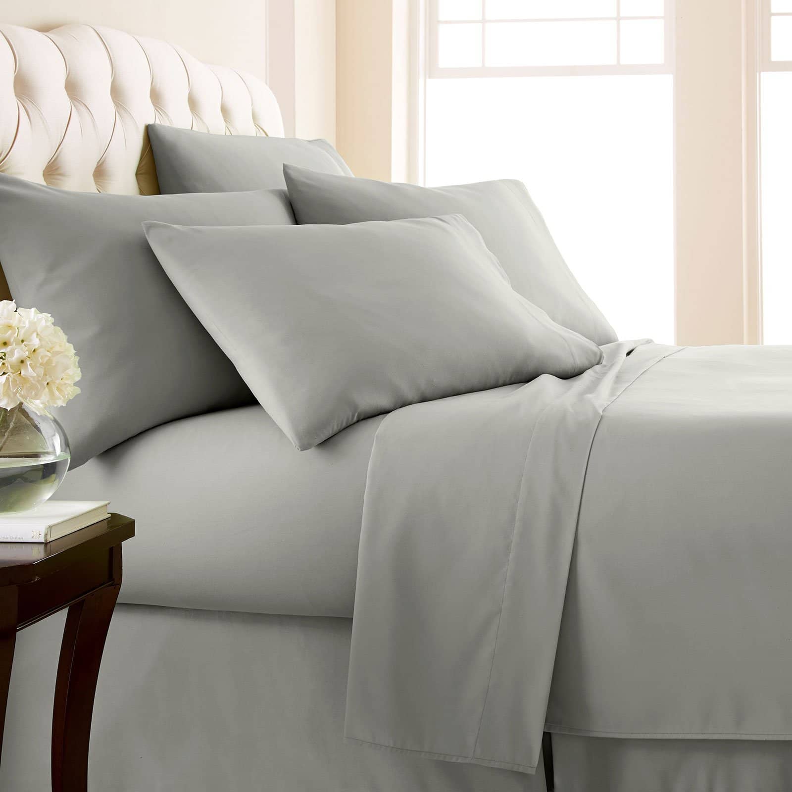Side View of Vilano Extra Deep Pocket 6-Piece Sheet Set in Steel Grey#color_vilano-steel-gray