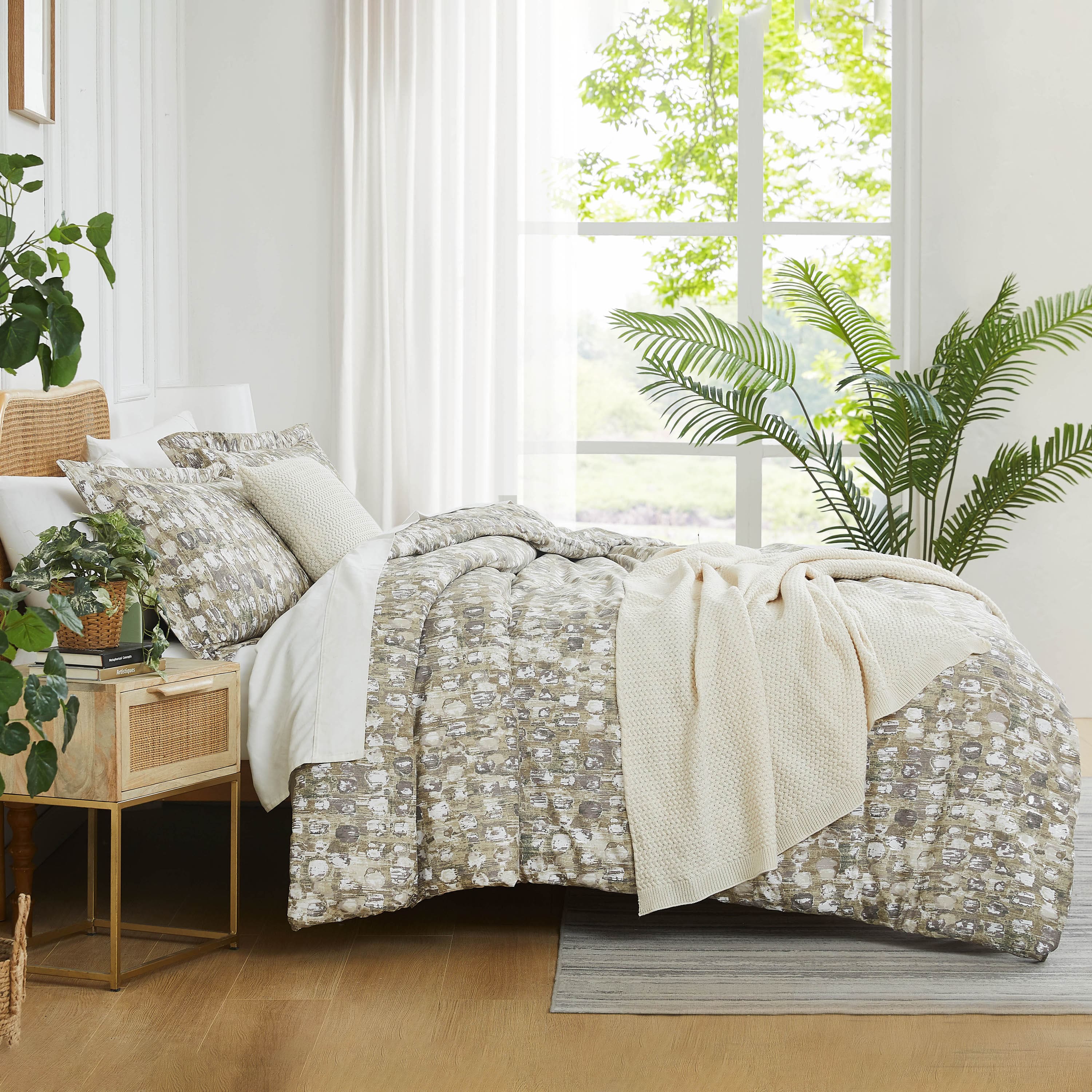 Side View of Rhythm 5-Piece Duvet Cover in taupe#color_rhythm-taupe