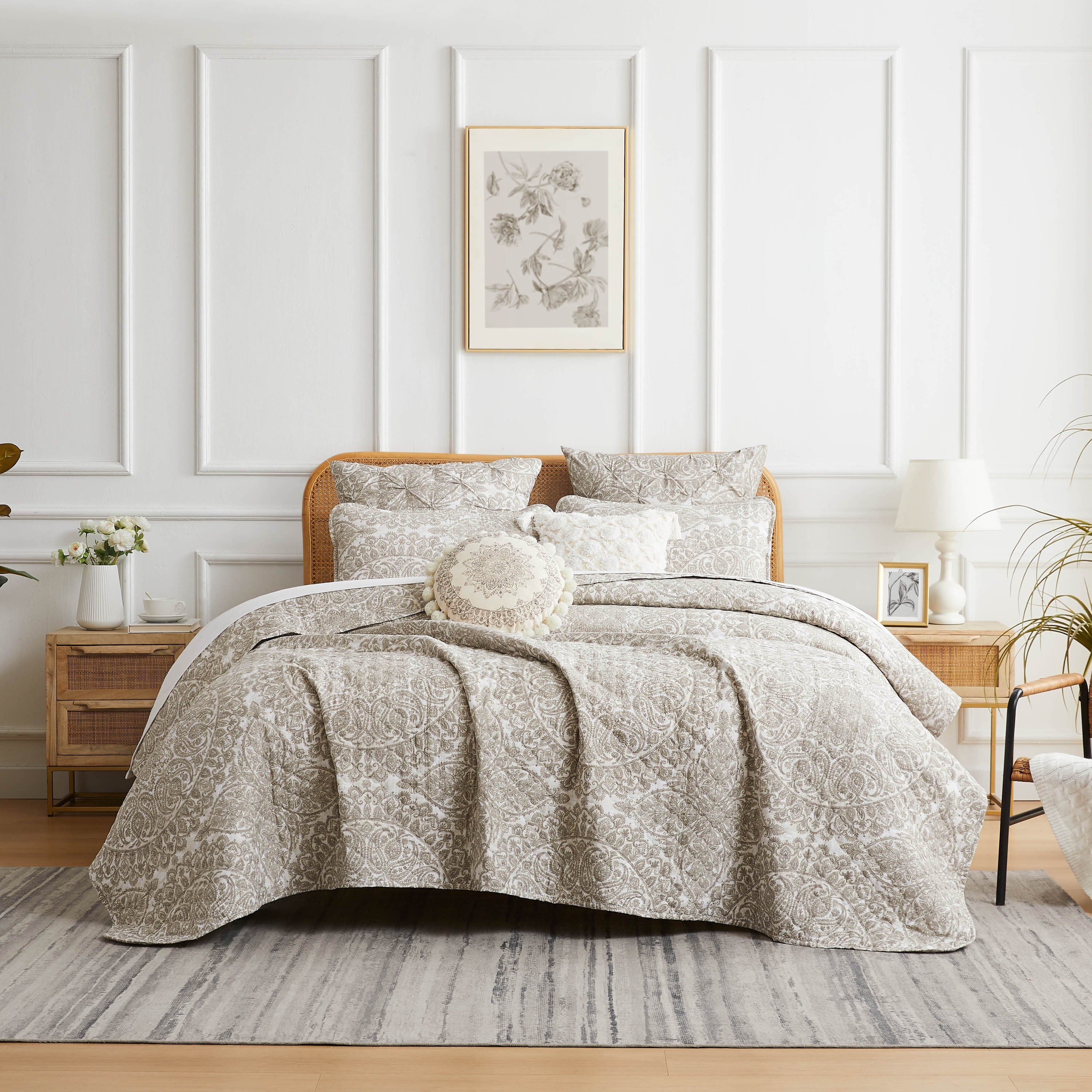 Front View of Ashanti Oversized 7-Piece Quilt Set in bone#color_ashanti-bone