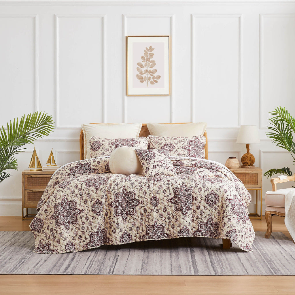 Front View of Persia Oversized 7-Piece Quilt Set in Eggplant#color_persia-eggplant
