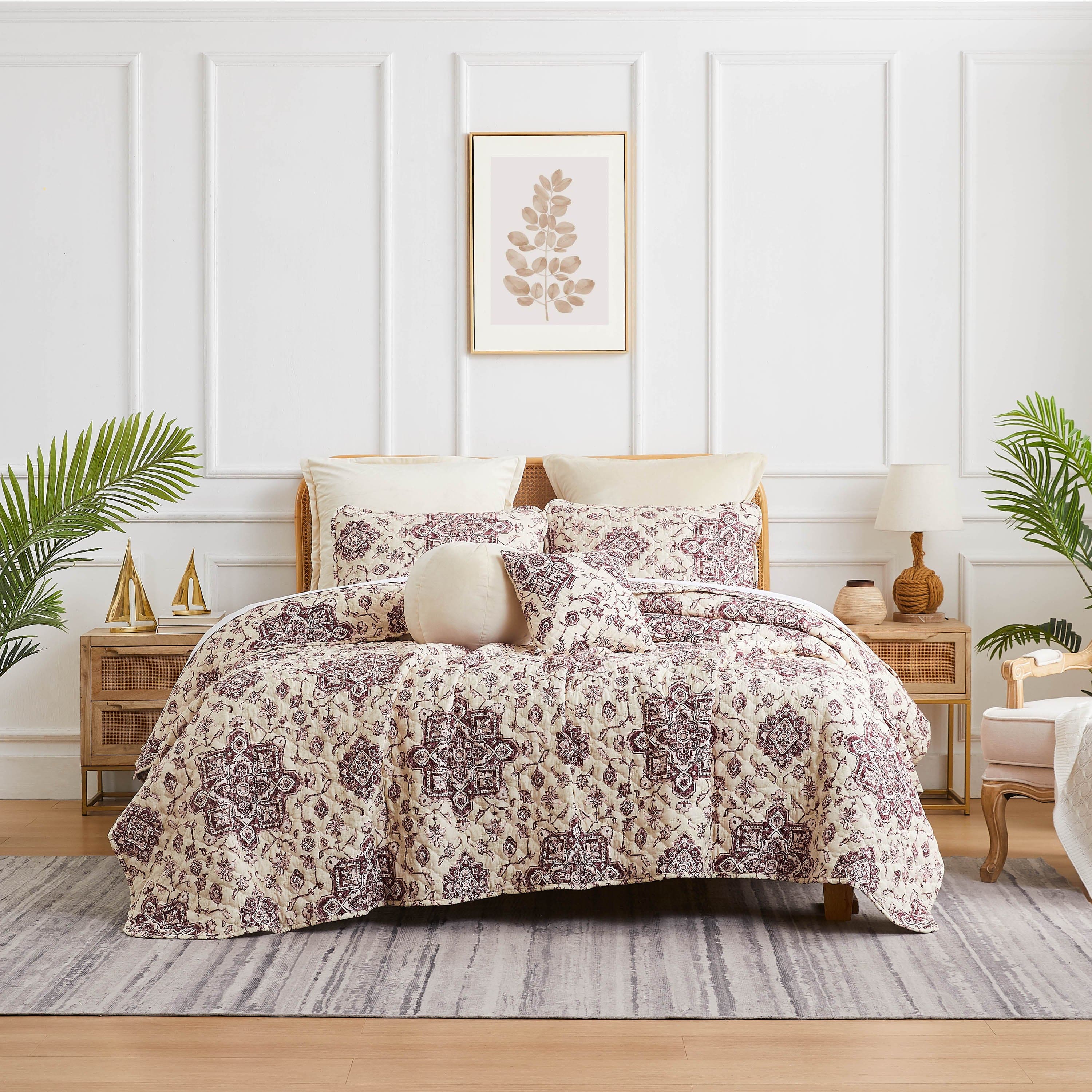 Front View of Persia Oversized 7-Piece Quilt Set in Eggplant#color_persia-eggplant