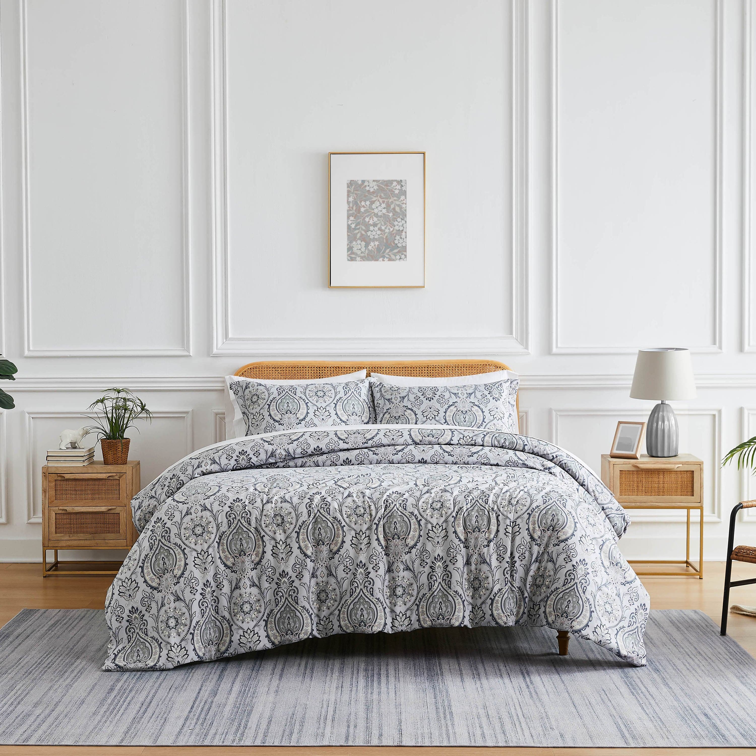 Front View of Boho Paisley Comforter Set in grey#color_boho-paisley-grey
