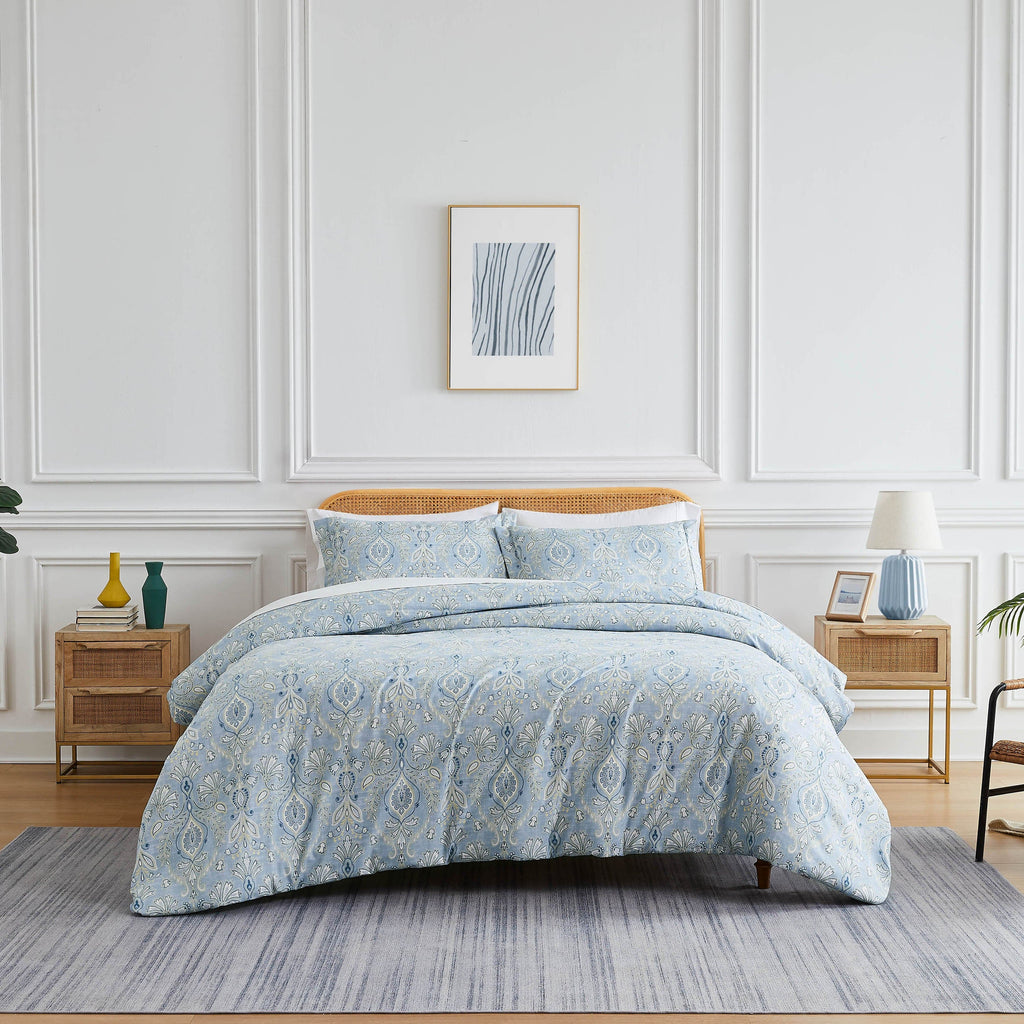 Front View of Paisley Grace Comforter Set in blue#color_paisley-grace-blue