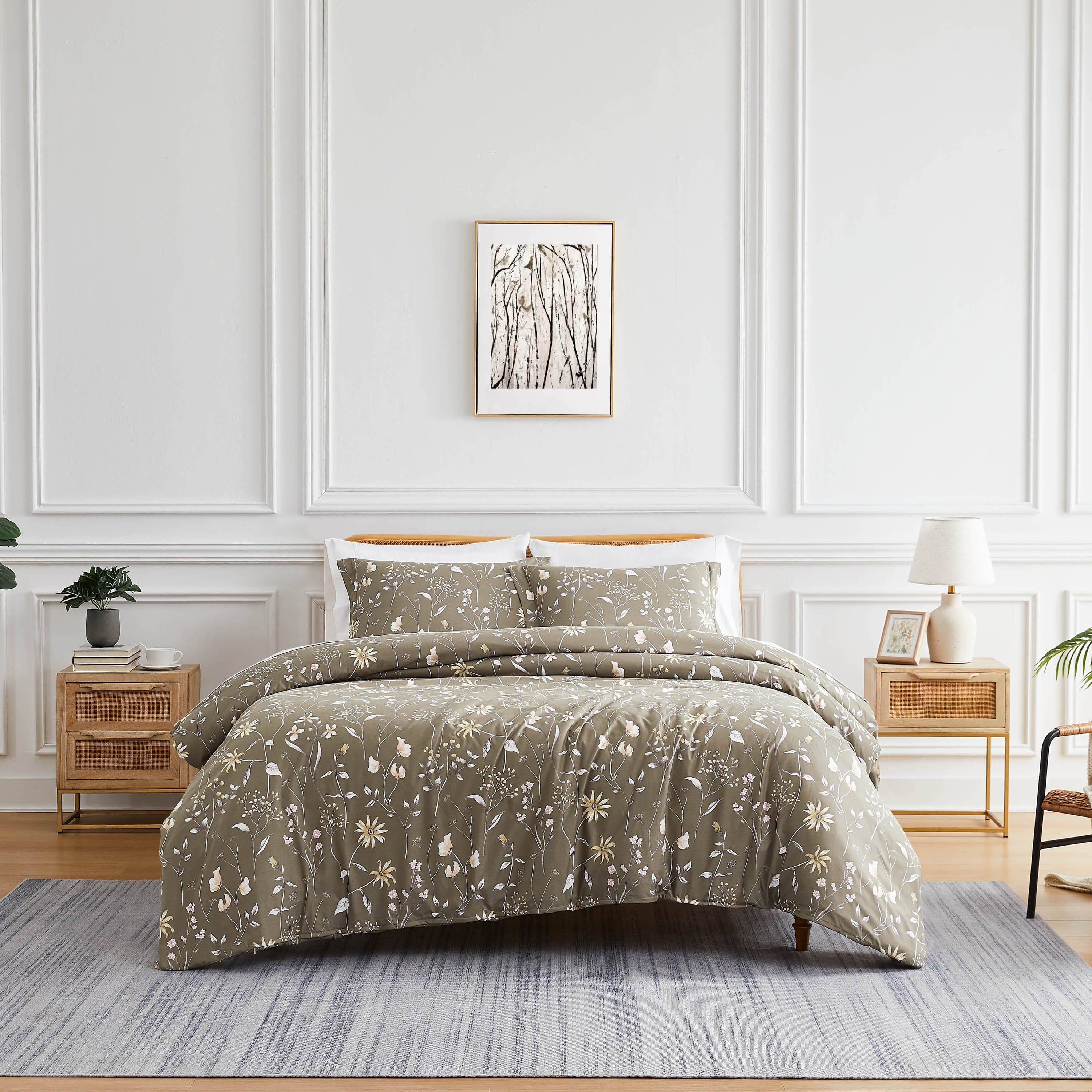 Front View of Secret Meadow Comforter Set in olive-brown#color_secret-meadow-olive-brown