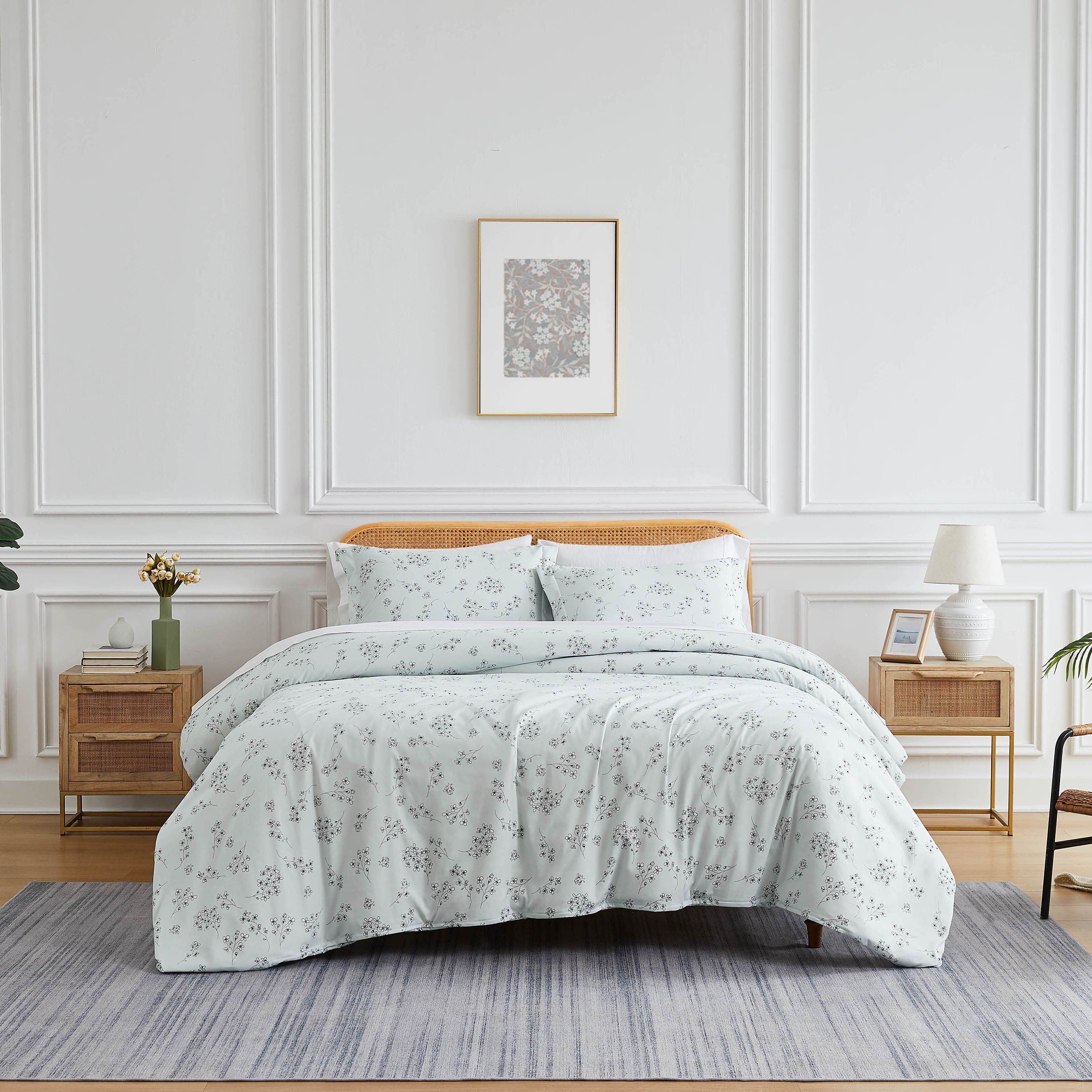 Front View of Sweet Florals Comforter Set in blue#color_sweet-ballard-blue