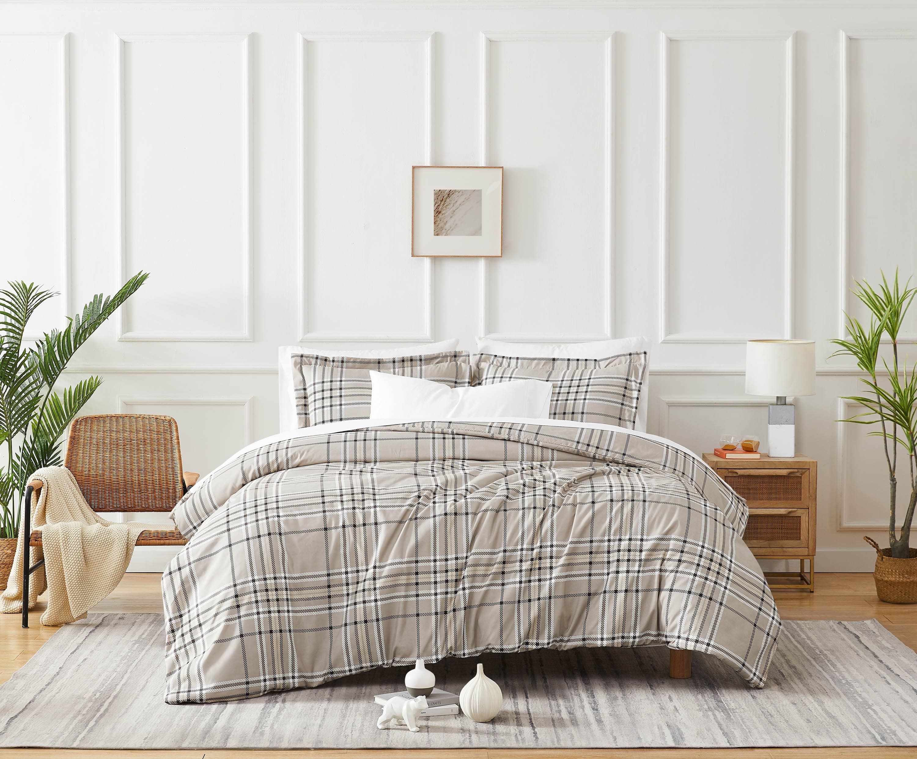Front View of  Vilano Plaid Comforter in mocha#color_plaid-mocha