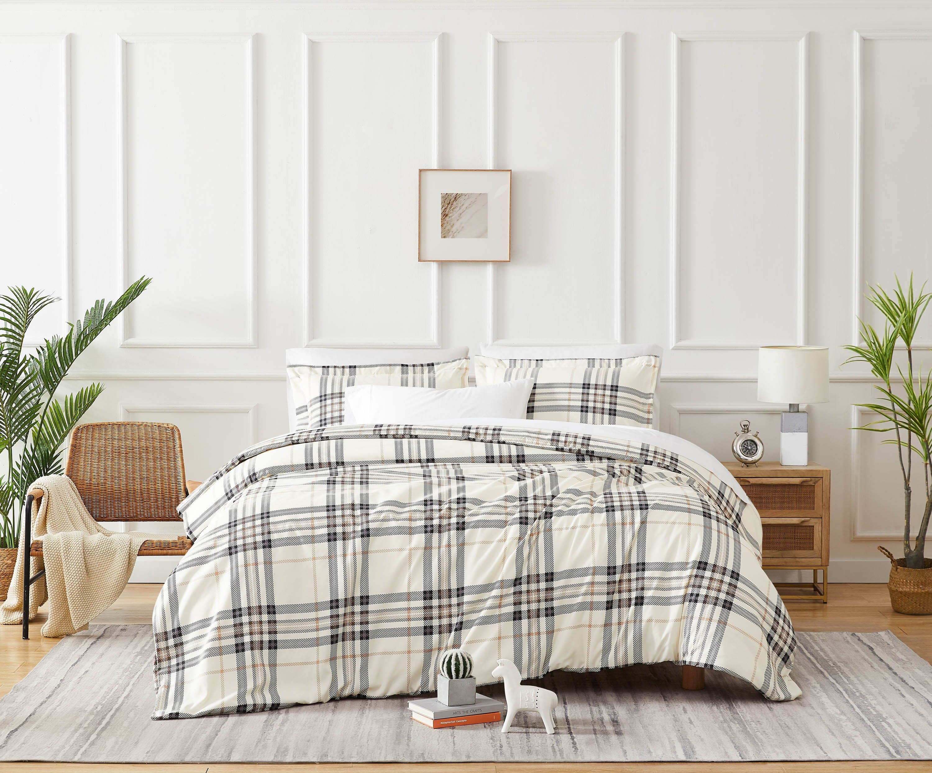 Front View of  Vilano Plaid Comforter in Tofu#color_plaid-tofu
