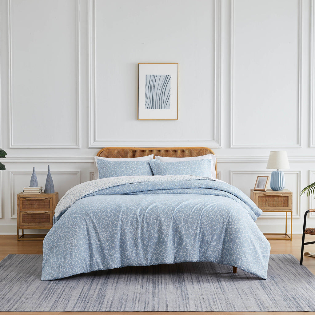 Front View of Geometric Maze Duvet Cover in blue#color_geometric-maze-blue