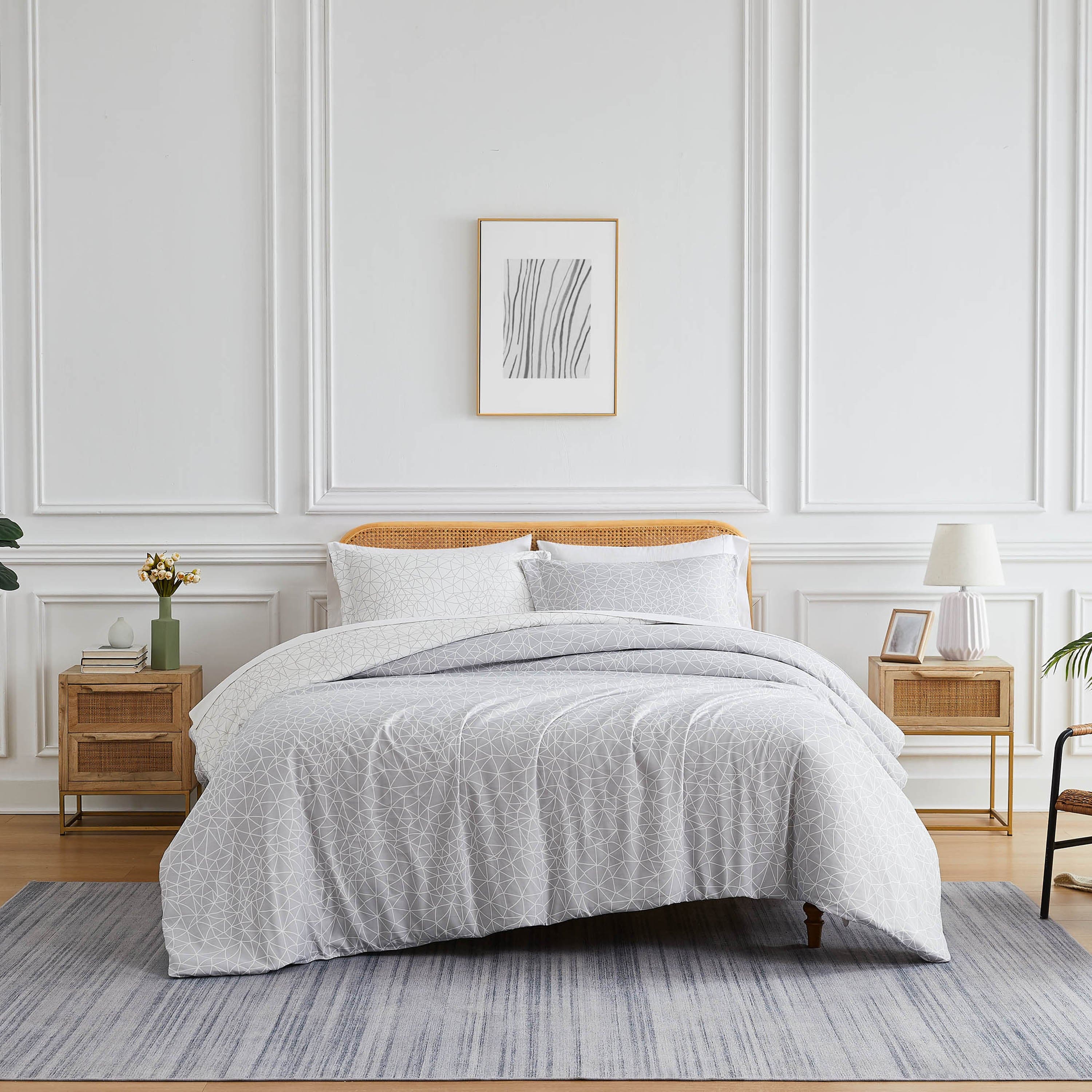 Front View of Geometric Maze Duvet Cover in grey#color_geometric-maze-grey