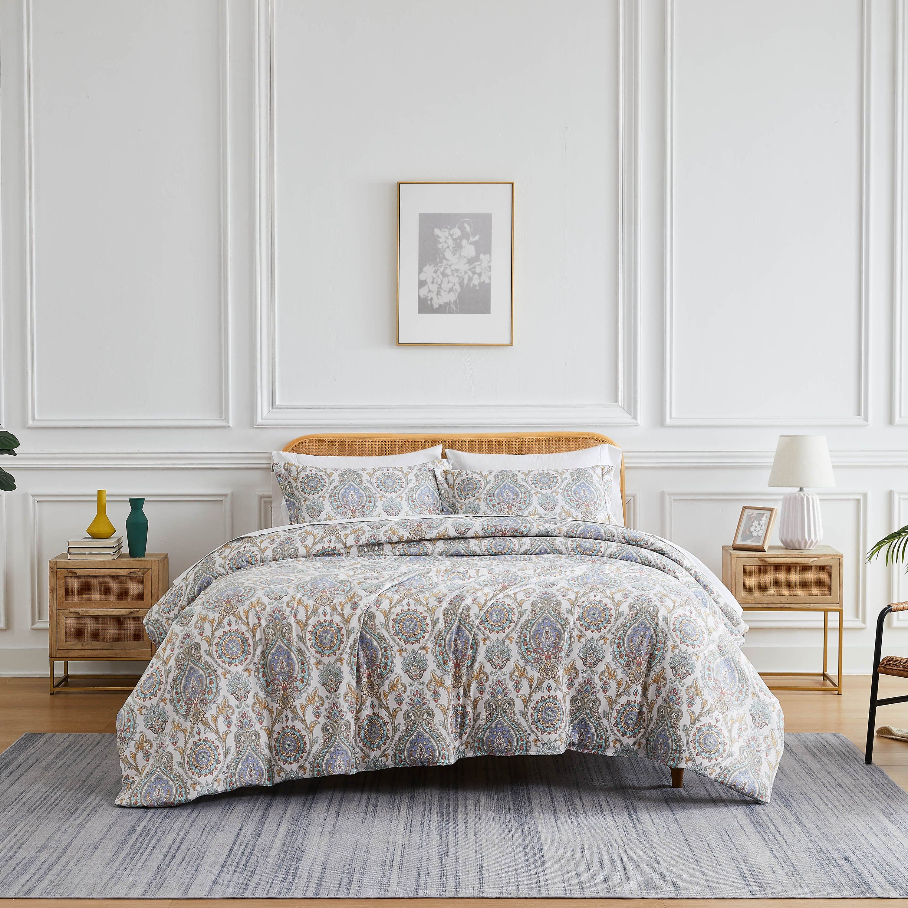 Front View of Boho Paisley Duvet Cover in aqua#color_boho-paisley-aqua