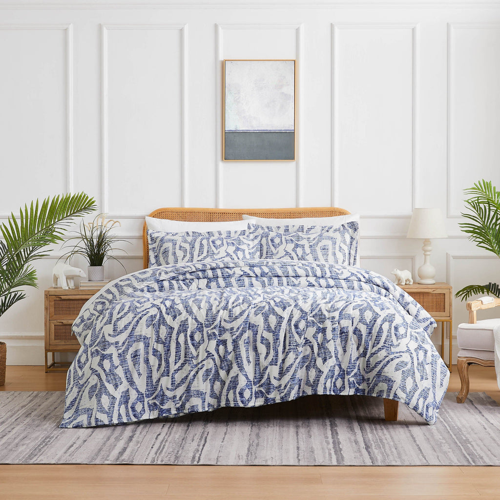 Front View of Khari Oversized Duvet Cover Set in blue#color_khari-blue
