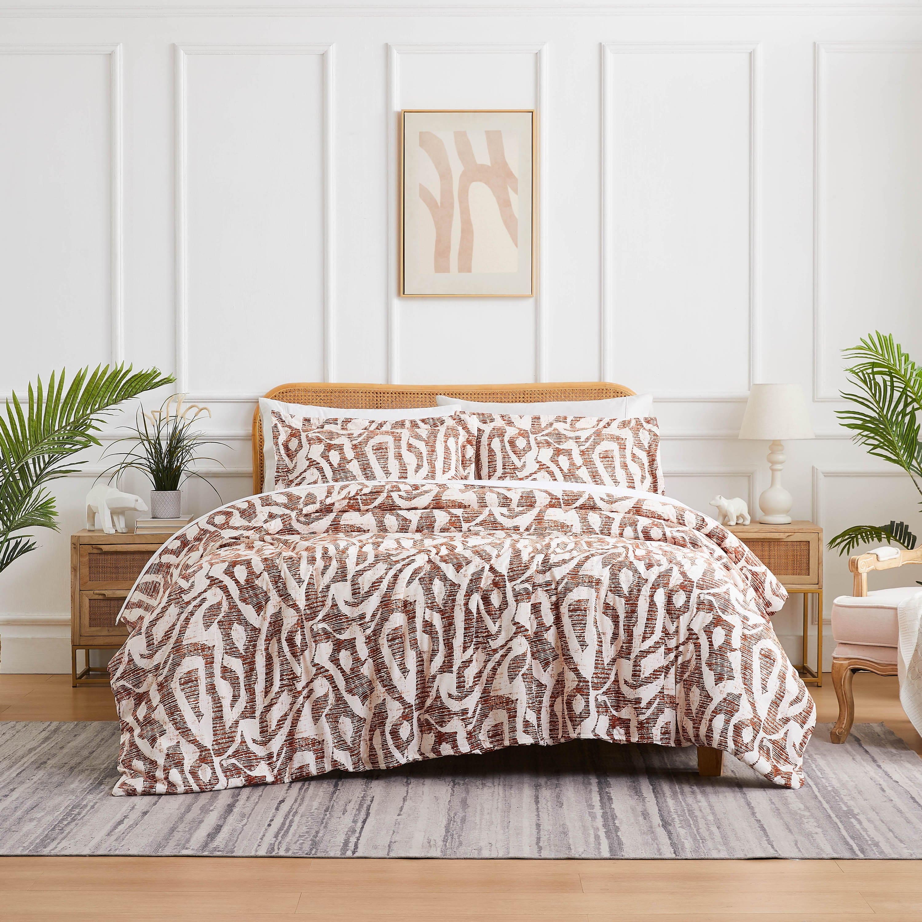 Front View of Khari Oversized Duvet Cover Set in rust#color_khari-rust