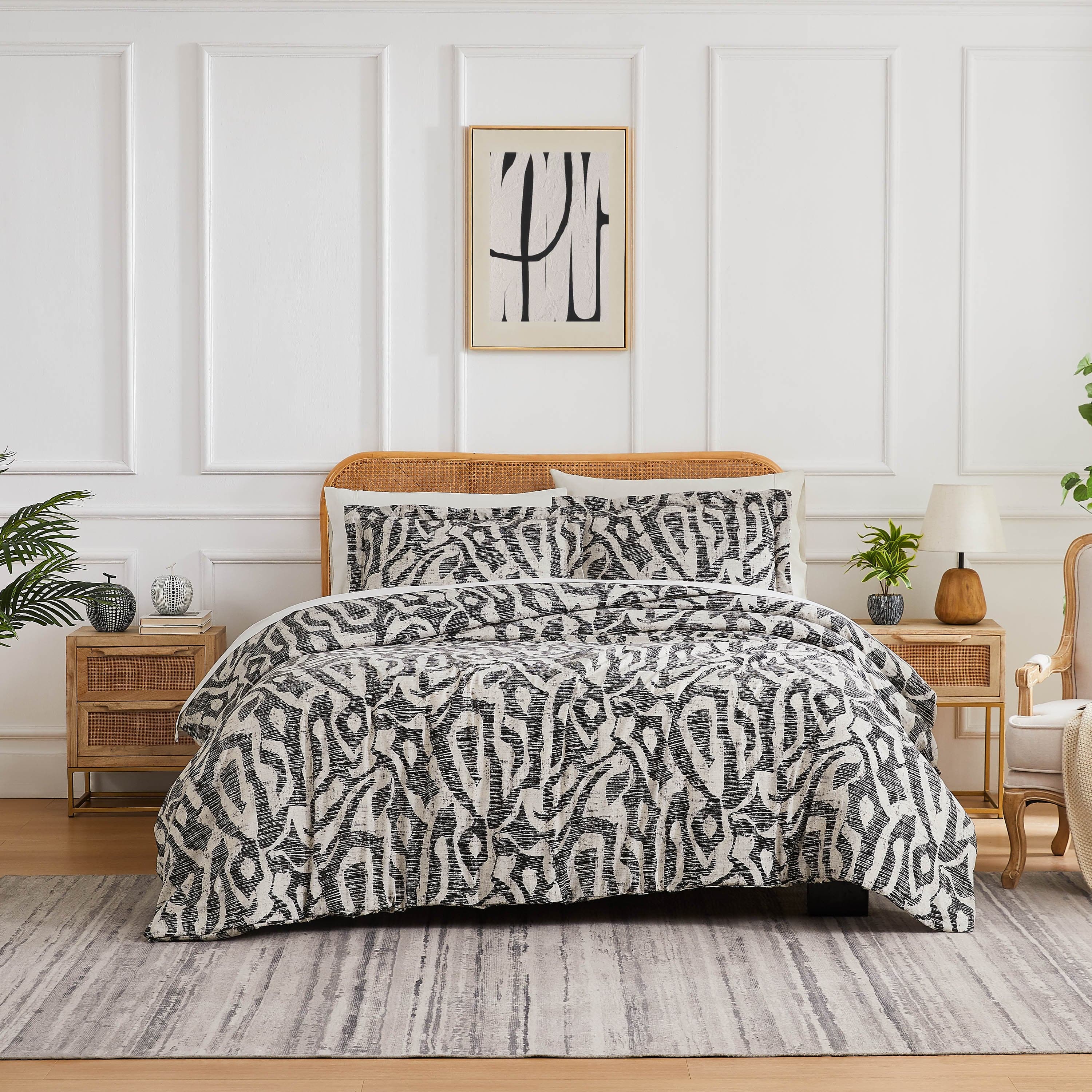 Front View of Khari Oversized Duvet Cover Set in Slate#color_khari-slate