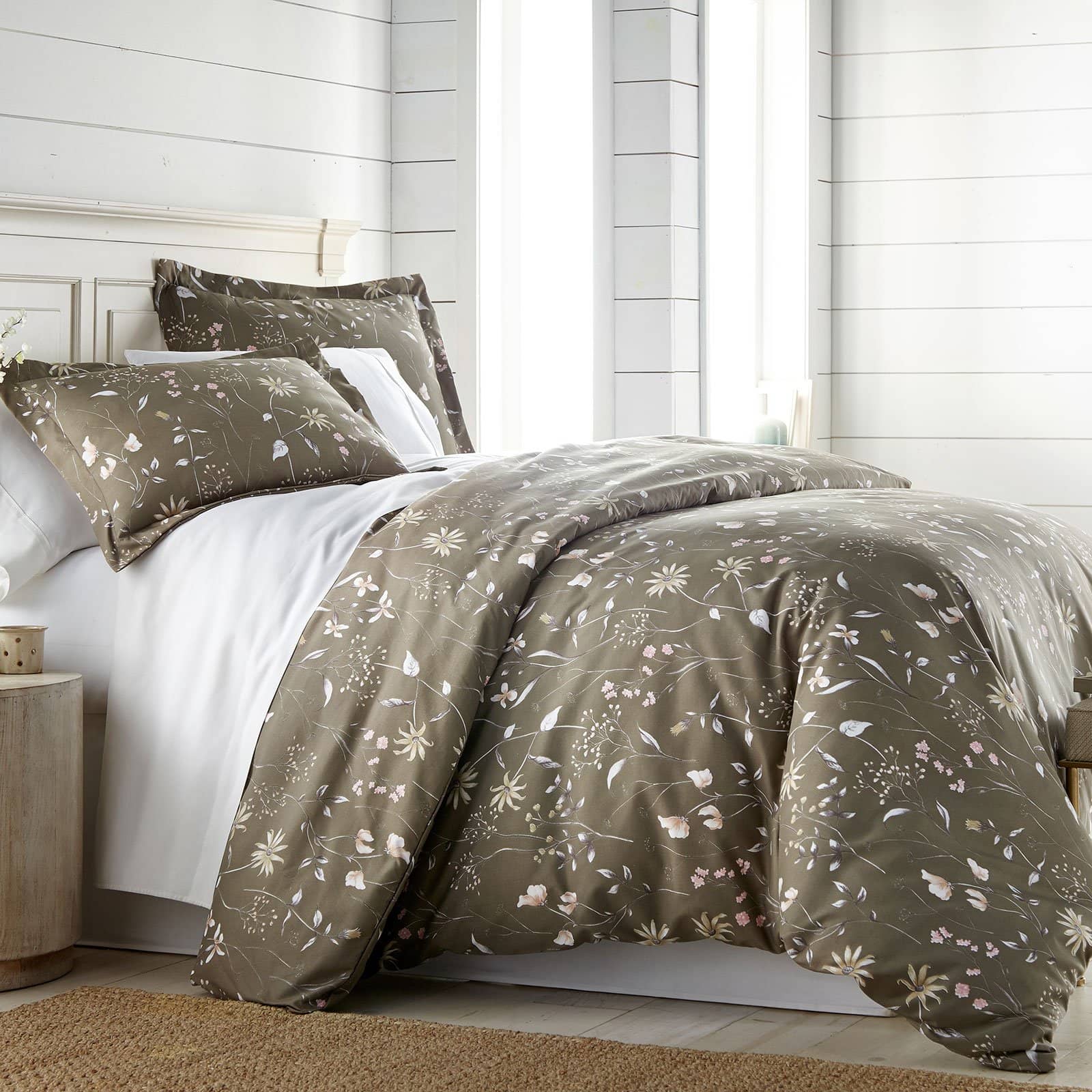 Side View of Secret Meadow Duvet Cover Set in Olive Brown#color_secret-meadow-olive-brown