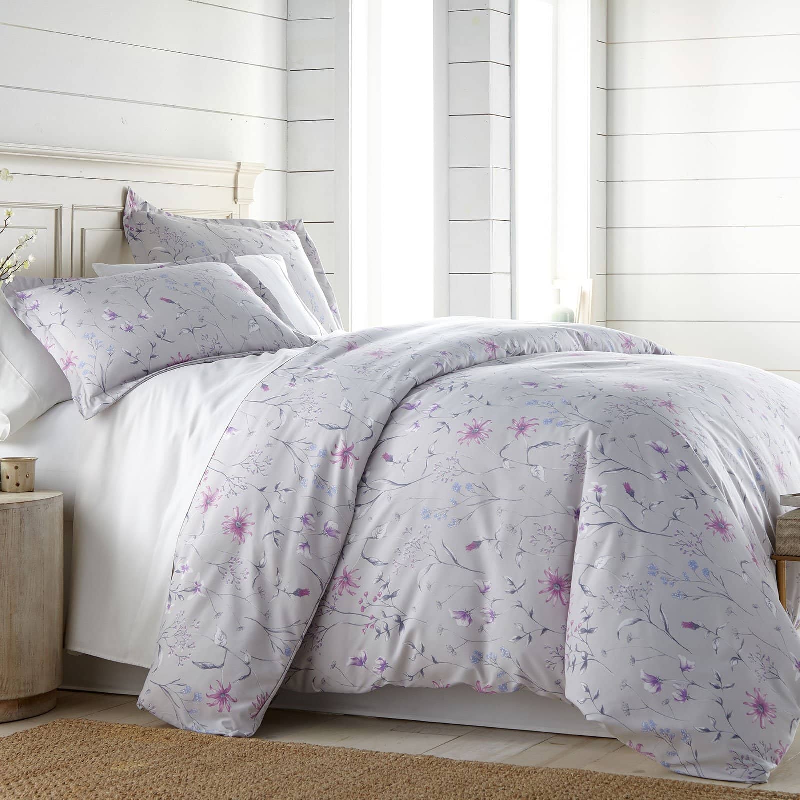 Side View of Secret Meadow Duvet Cover Set in Grey#color_secret-meadow-grey