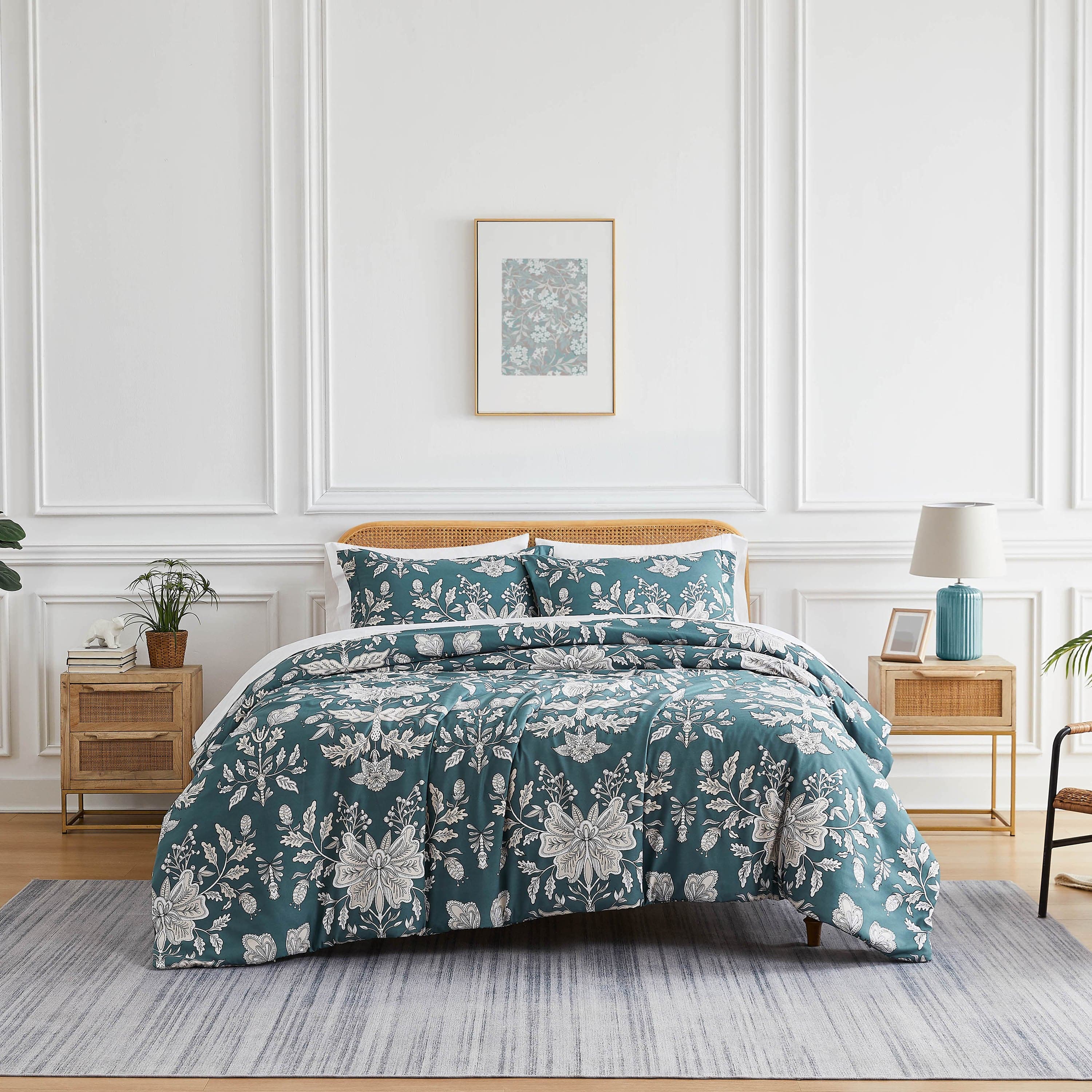 Front View of Vintage Gardens Duvet Cover in blue#color_vintage-smokey-blue
