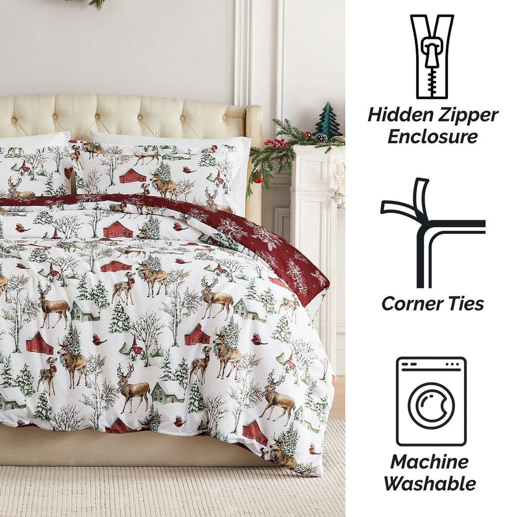 White Christmas Reversible Duvet Cover Set