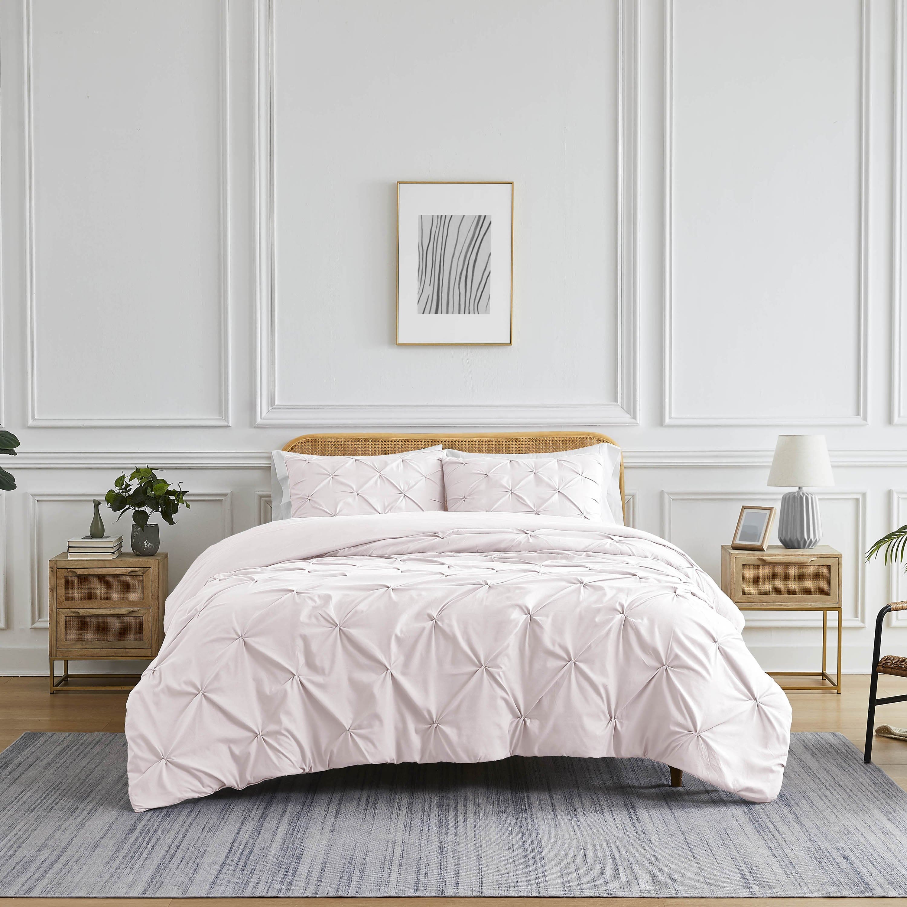 Front View of Pintuck Pinch Pleated Duvet Cover Set in Bone#color_vilano-bone