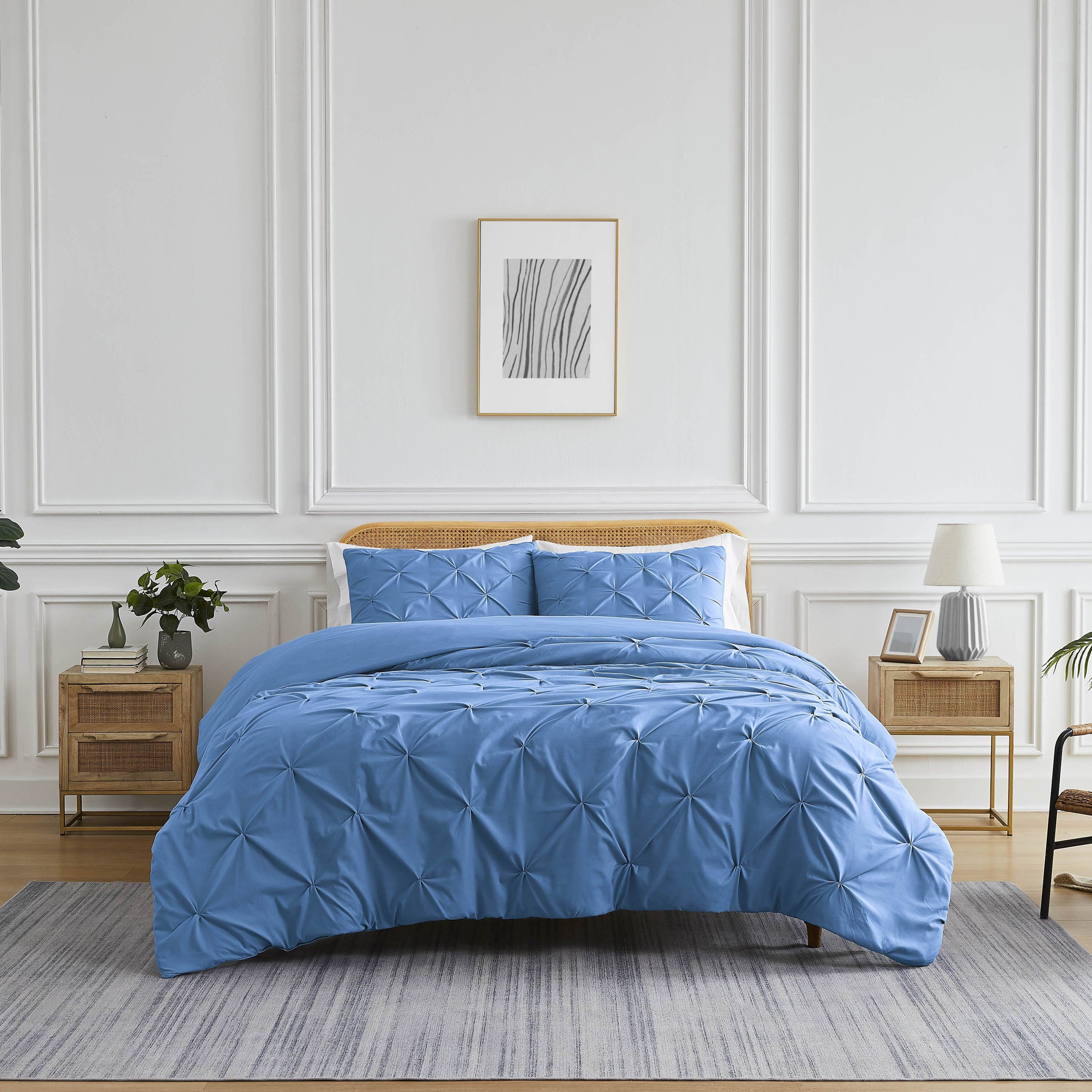 Front View of Pintuck Pinch Pleated Duvet Cover Set in Coronet Blue#color_vilano-coronet-blue