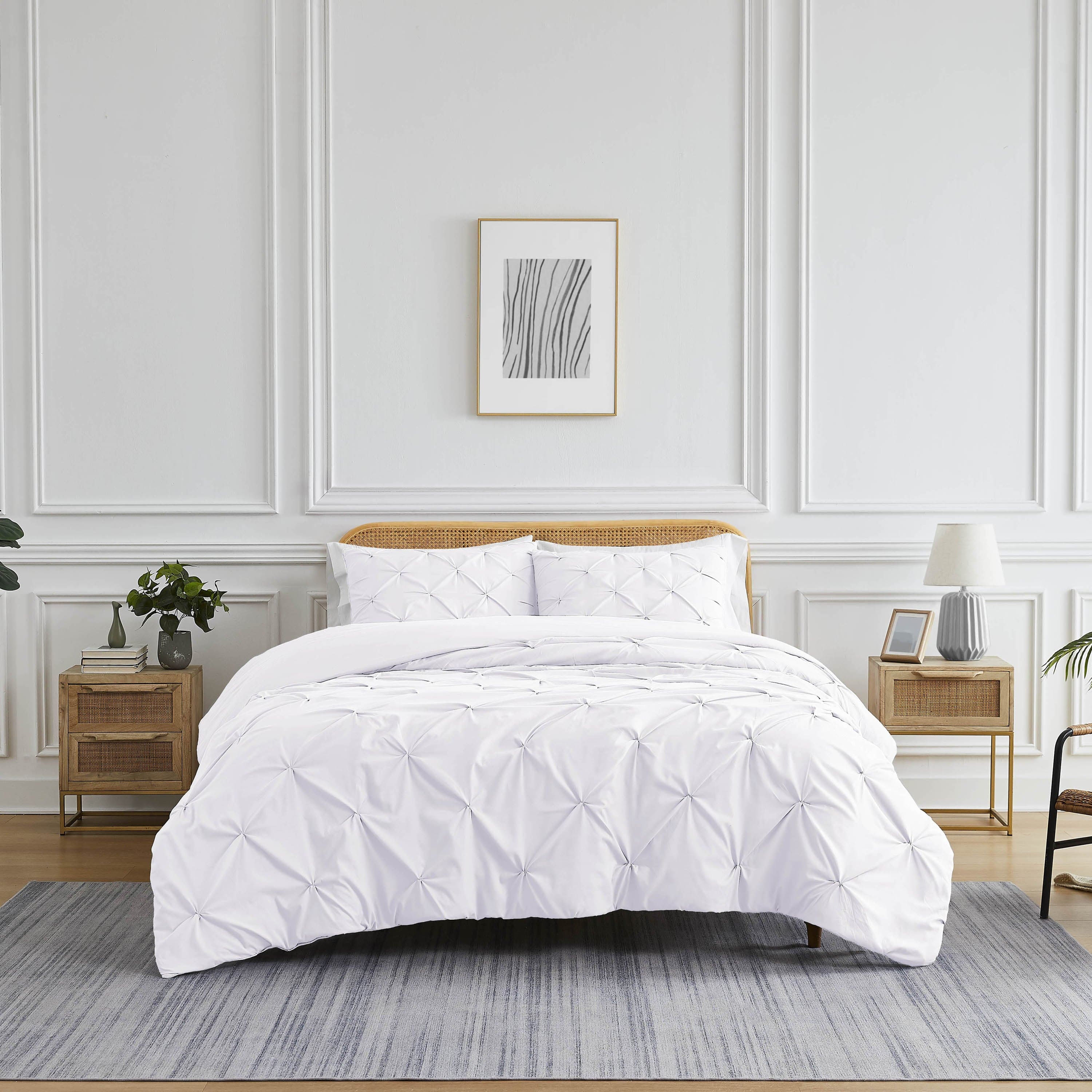 Front View of Pintuck Pinch Pleated Duvet Cover Set in Bright White#color_vilano-bright-white