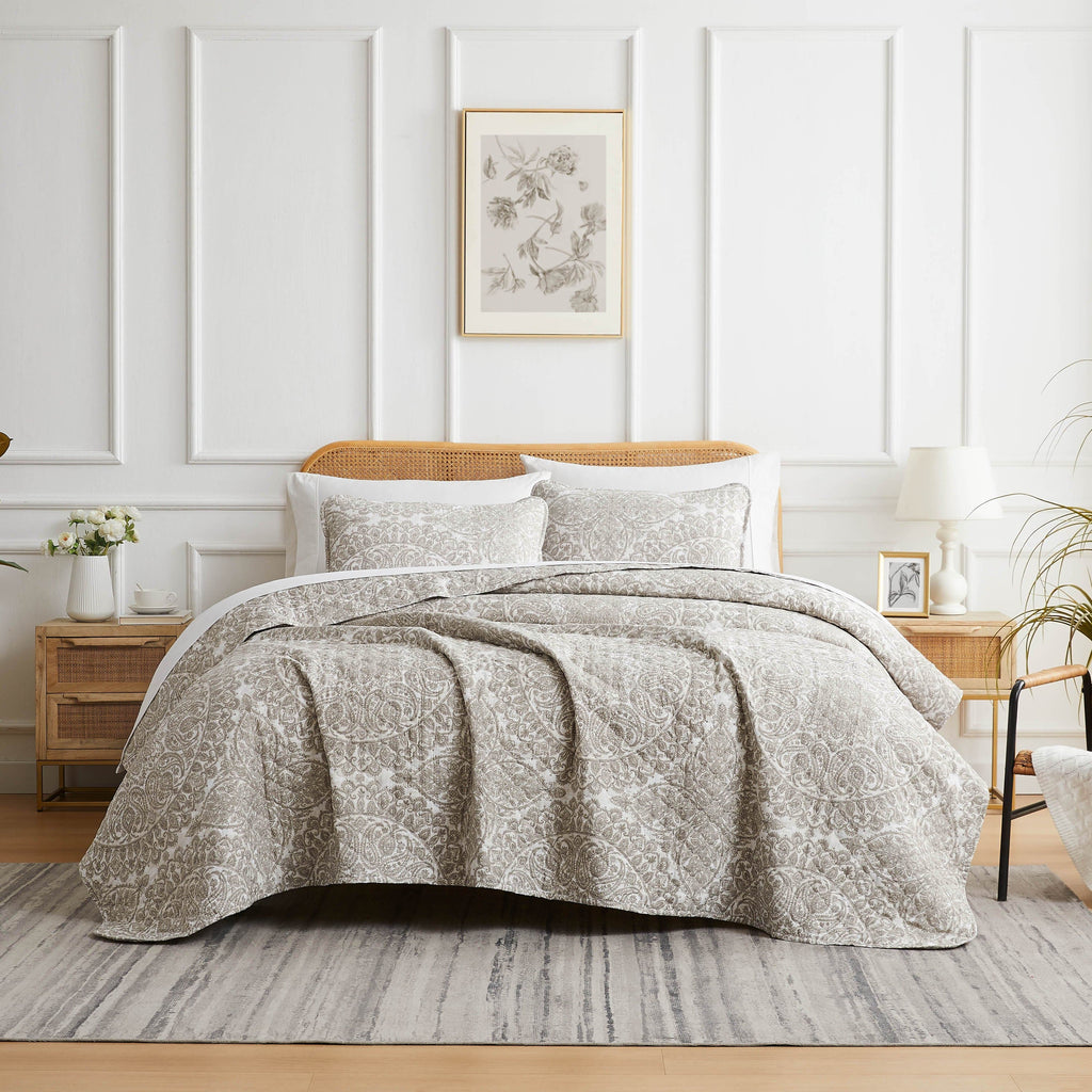 Front View of Ashanti Oversized Quilt Set in Bone#color_ashanti-bone