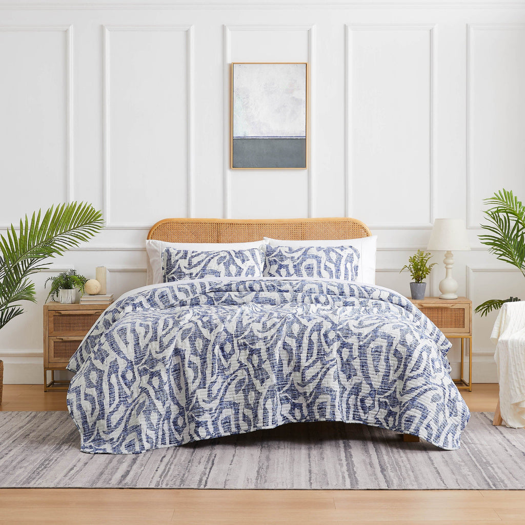 Front View of Khari Oversized Quilt Set in Blue#color_khari-blue