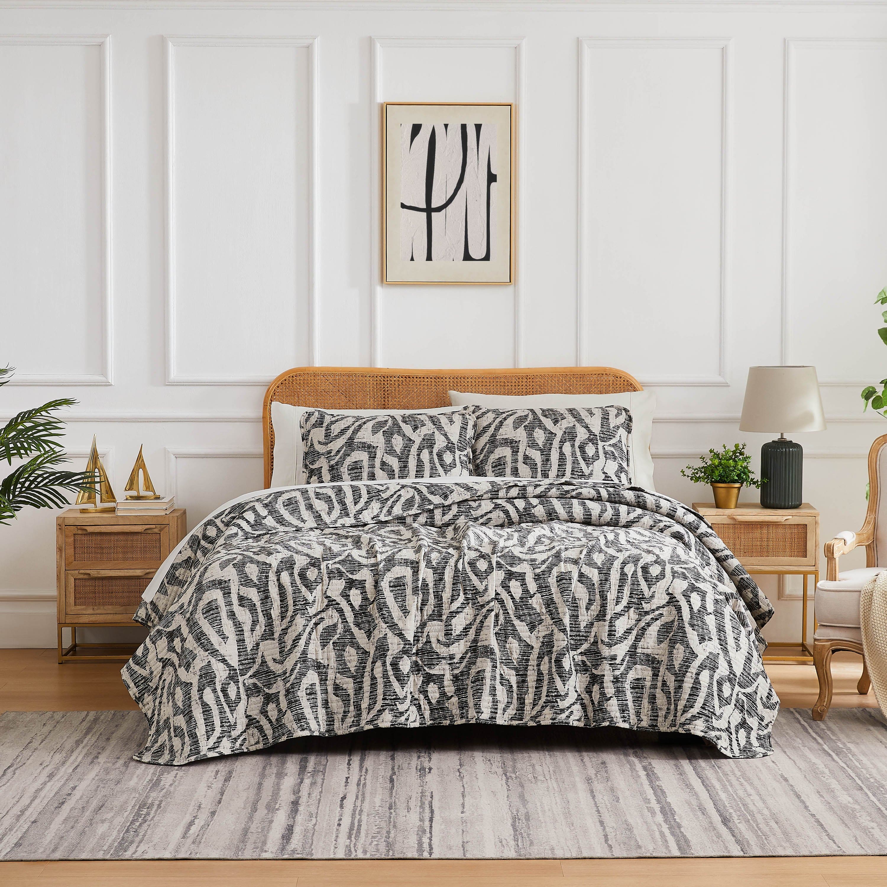 Front View of Khari Oversized Quilt Set in slate#color_khari-slate