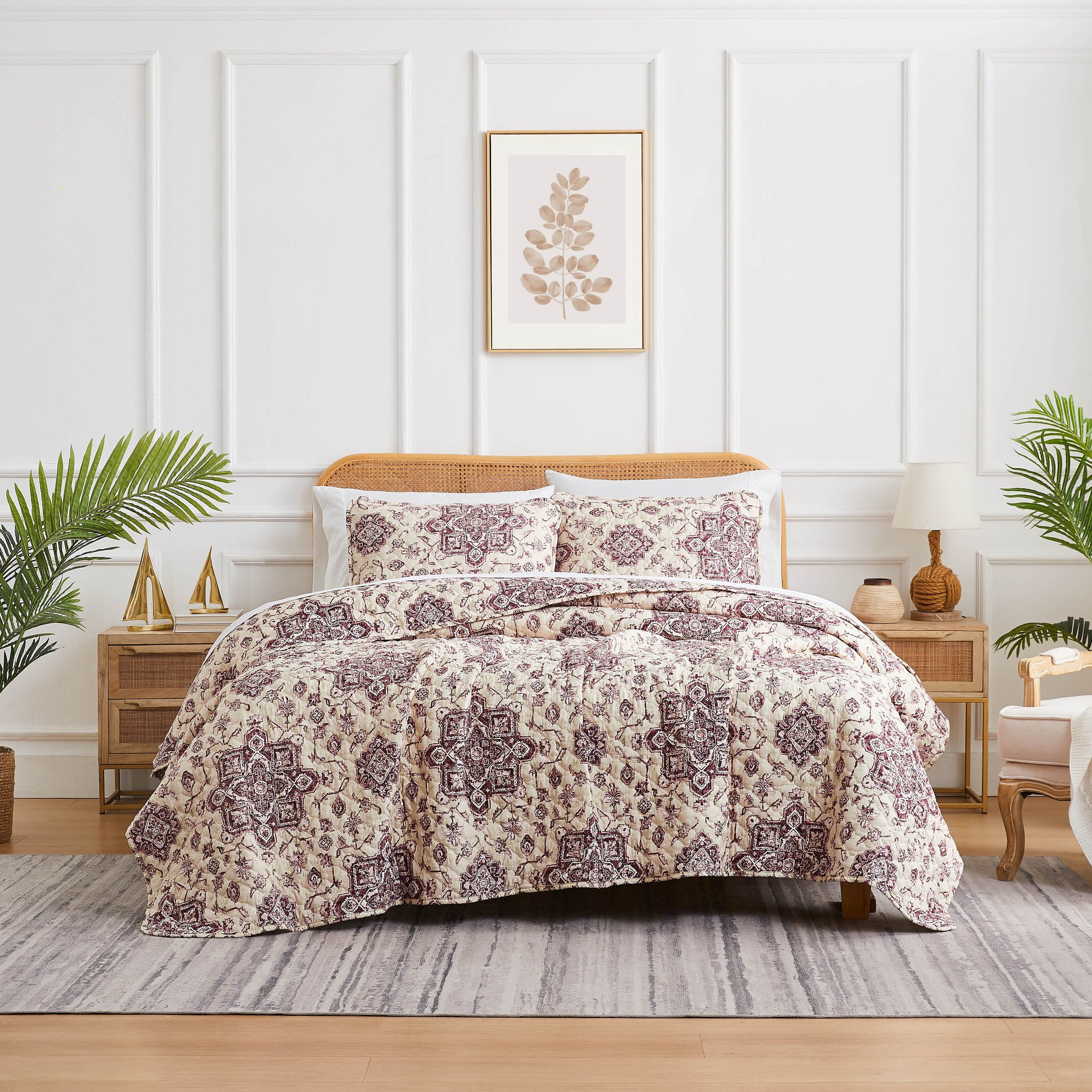 Front View of Persia Oversized Quilt Set in eggplant#color_persia-eggplant
