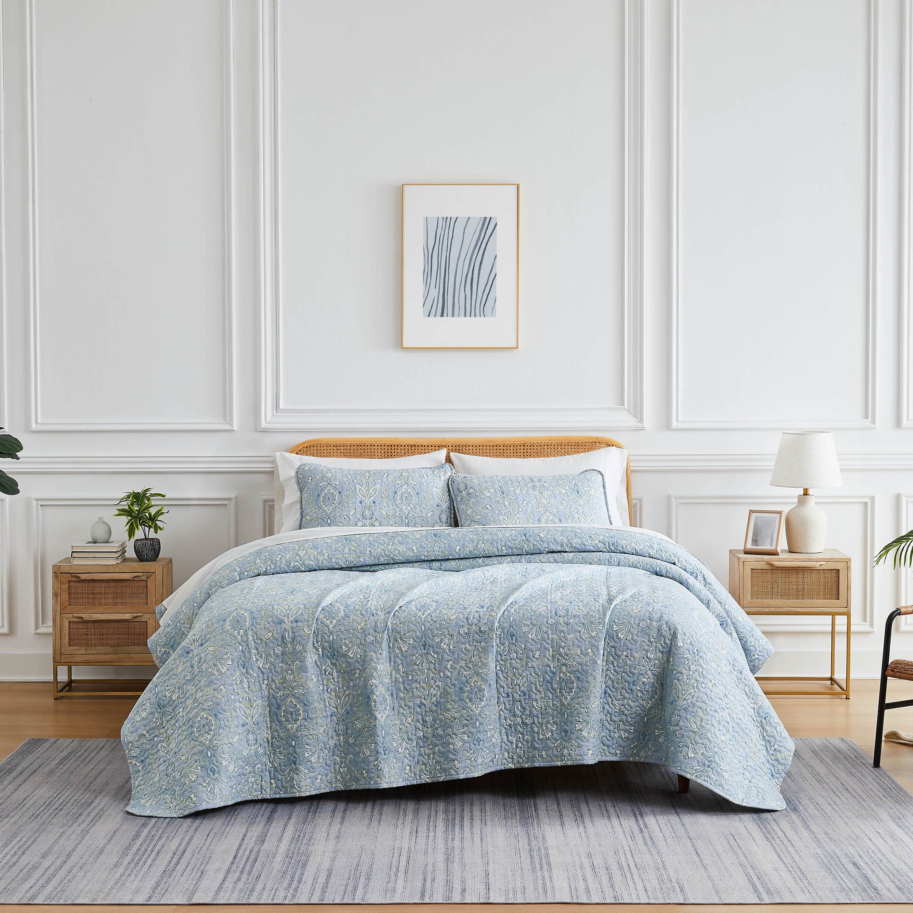 Front View of Paisley Grace Quilt Set in blue#color_paisley-grace-blue