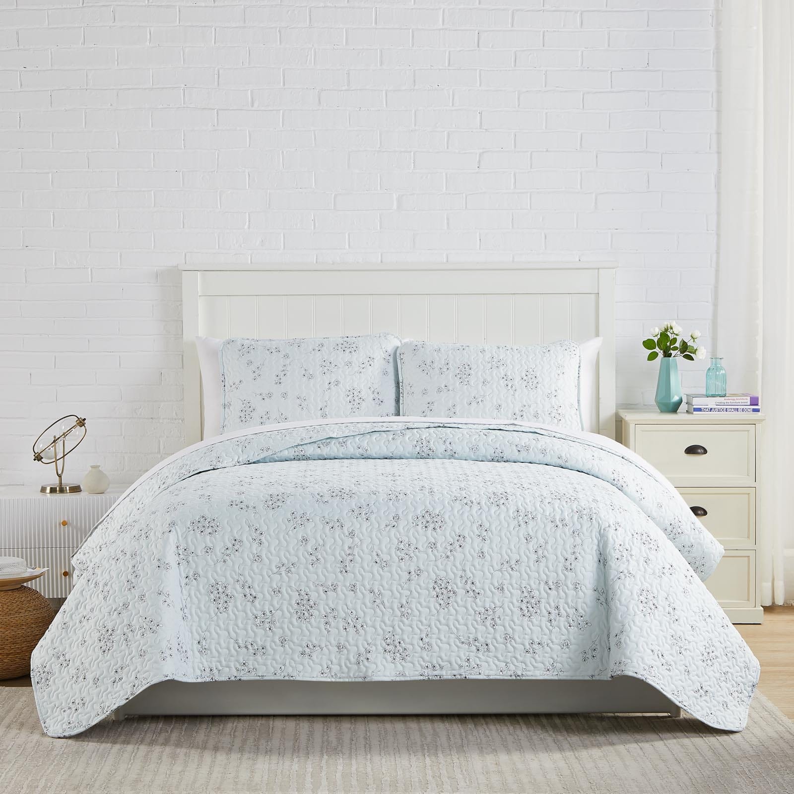 Front View of Sweet Florals Quilt Set in Blue#color_sweet-ballard-blue