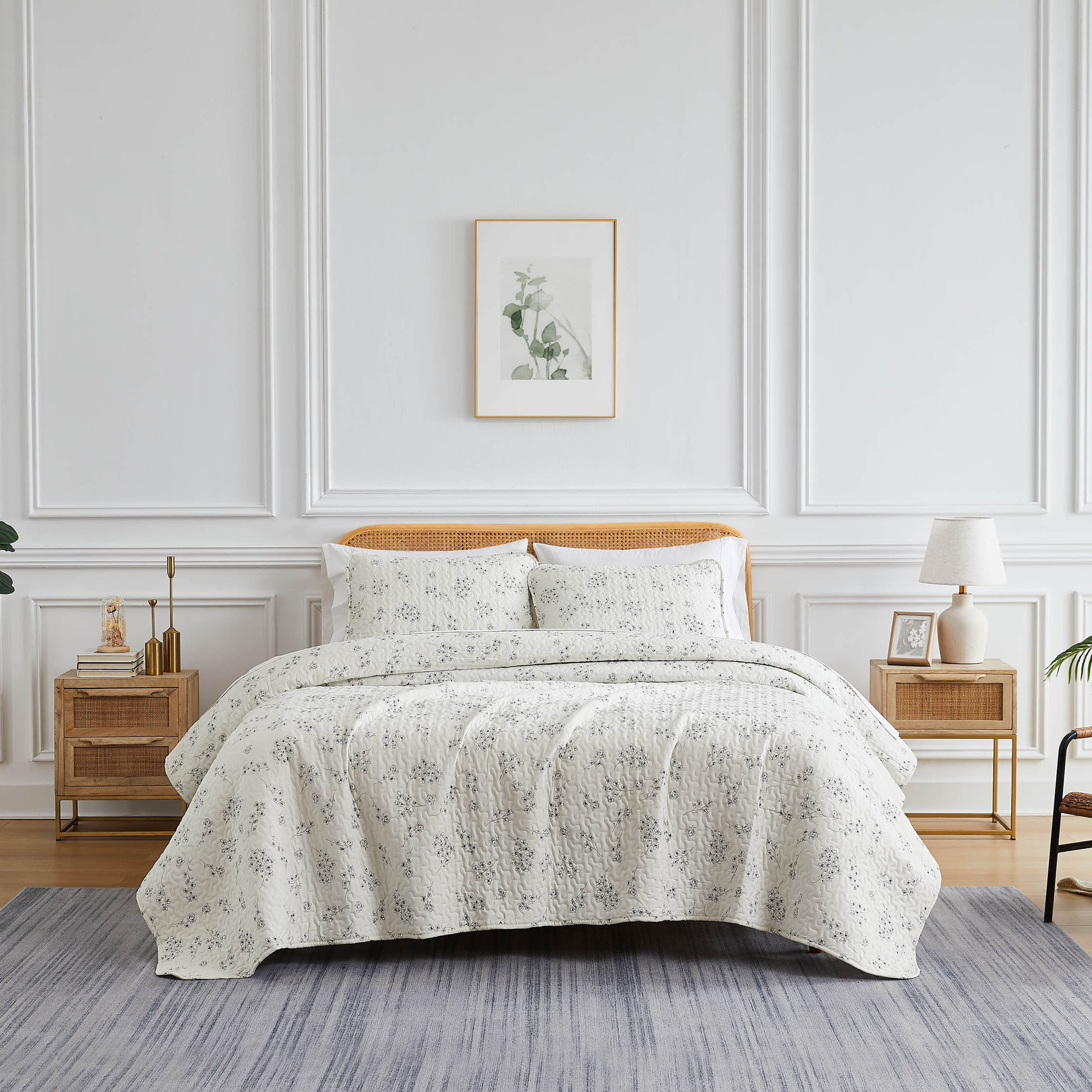 Front View of Sweet Florals Quilt Set in grey#color_sweet-lunar-grey