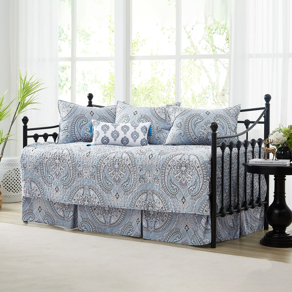Angled View of Pure Melody 6-Piece Daybed Cover Set in Aqua#color_pure-melody-aqua