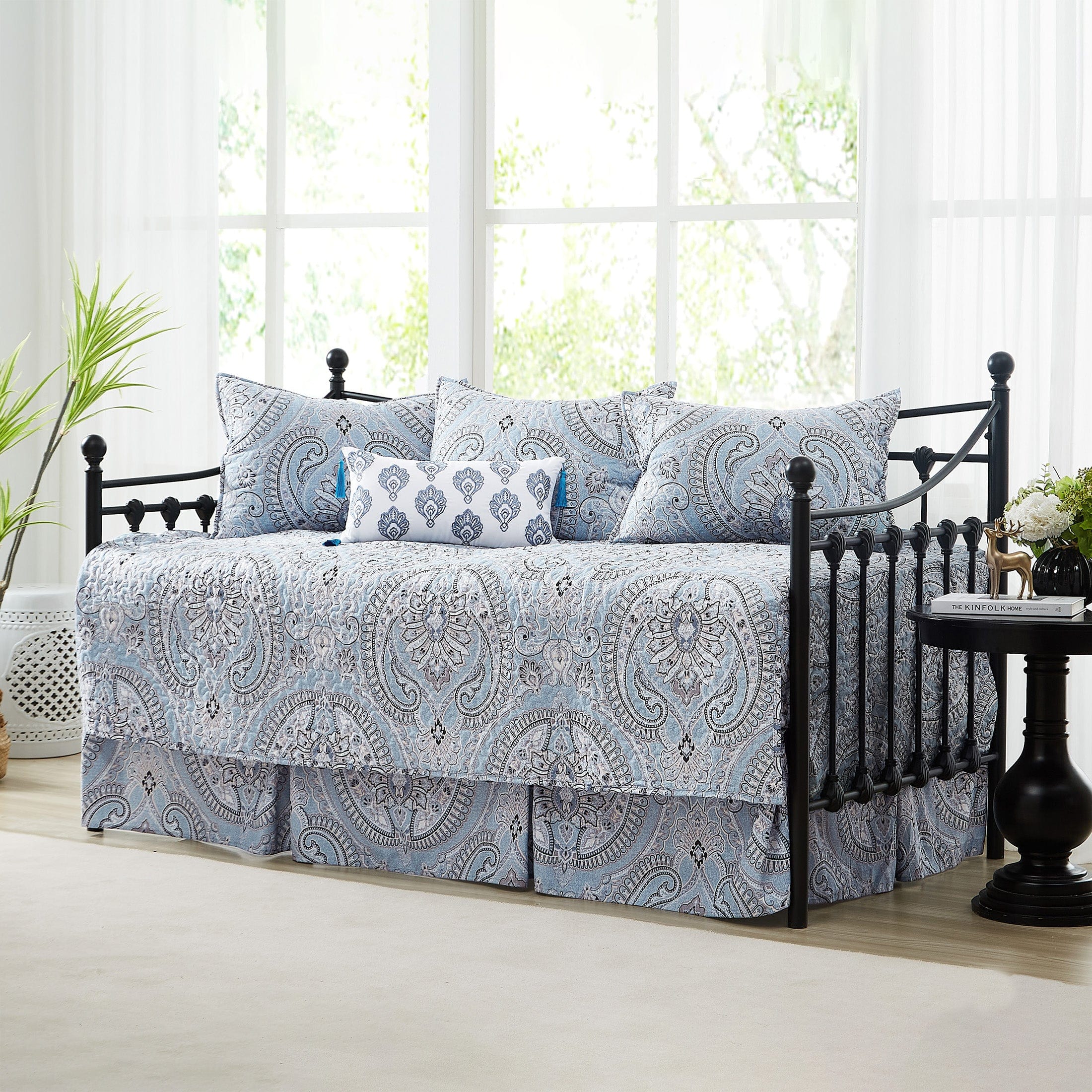 Angled View of Pure Melody 6-Piece Daybed Cover Set in Aqua#color_pure-melody-aqua