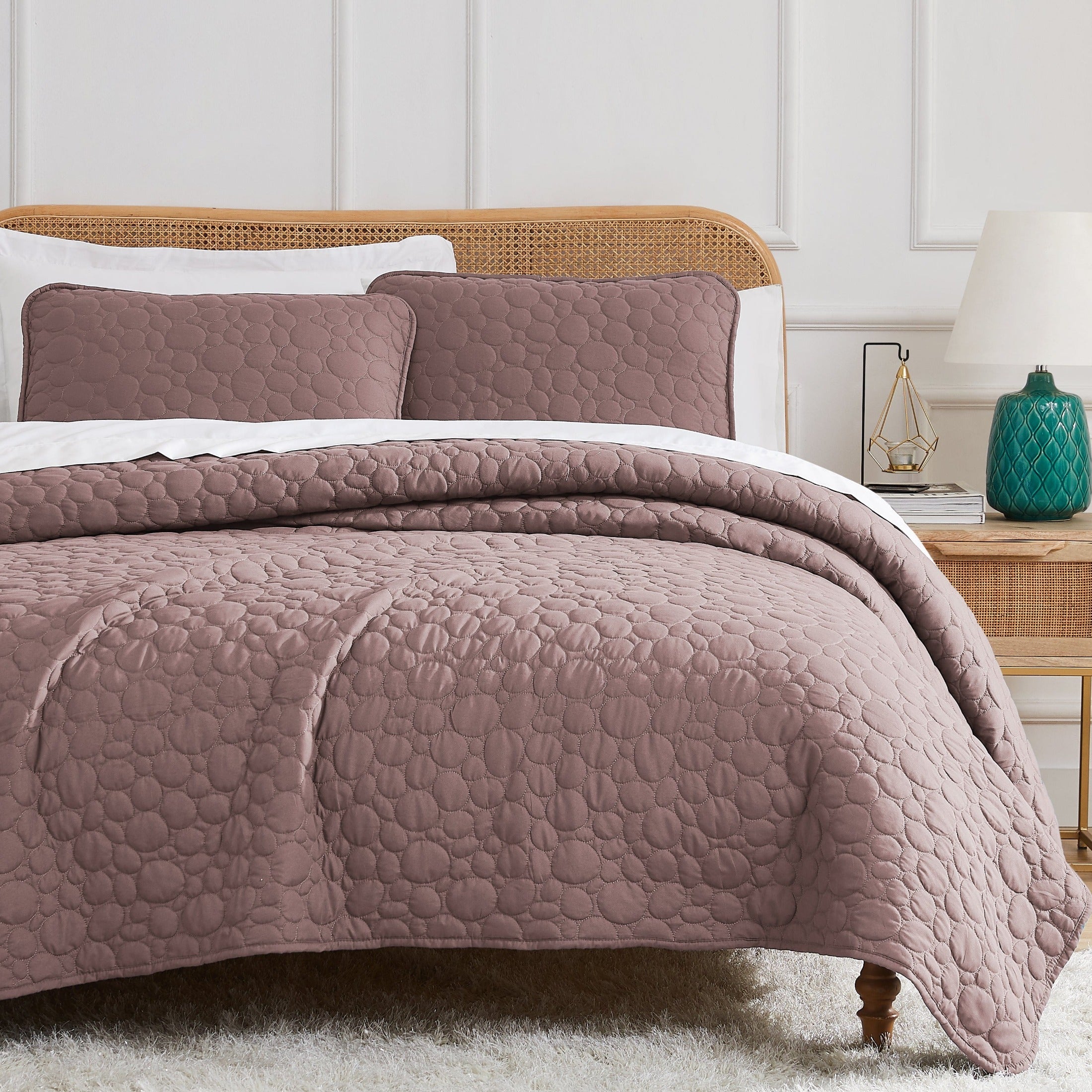 Half Front View of Pebbles Oversized Quilt Set in Muted Mauve#color_pebbles-mauve
