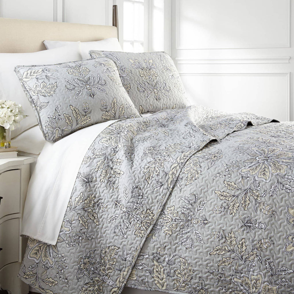 Side View of Vintage Garden Quilt Set in Sandy Grey#color_vintage-sandy-grey