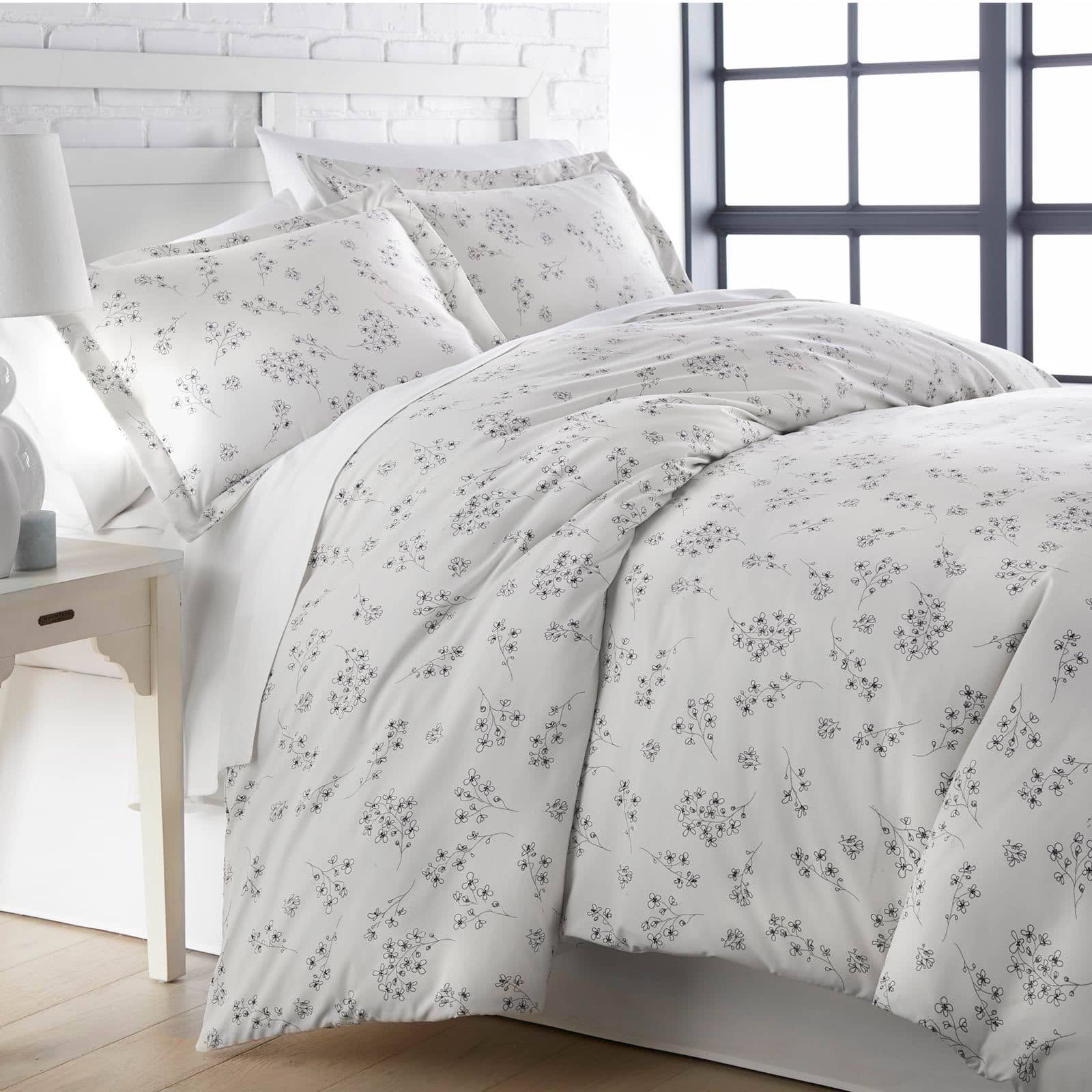 Side View of Sweet Florals Reversible Duvet Cover Set in Light Grey#color_sweet-lunar-grey